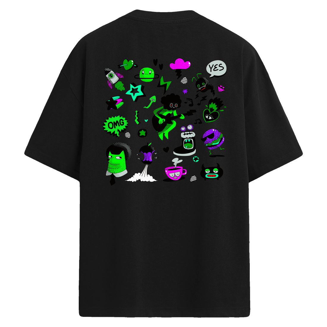Neon Invasion Sırt Baskılı Oversize T-Shirt
