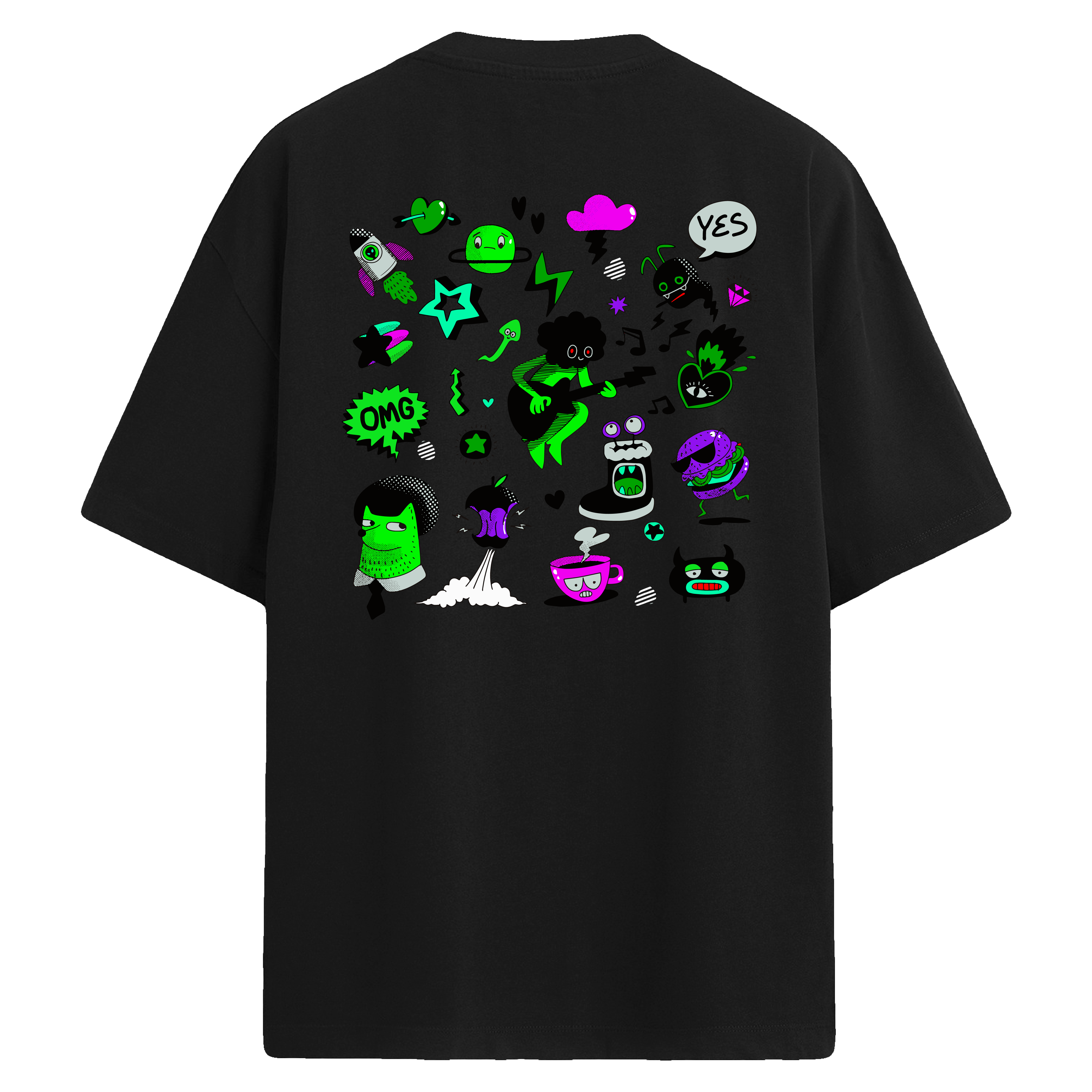 Neon Invasion Sırt Baskılı Oversize T-Shirt
