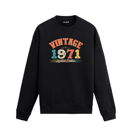 1971 yılına özel siyah Vintage Sweatshirt Echo, retro yıl baskılı sweatshirt tasarımı.