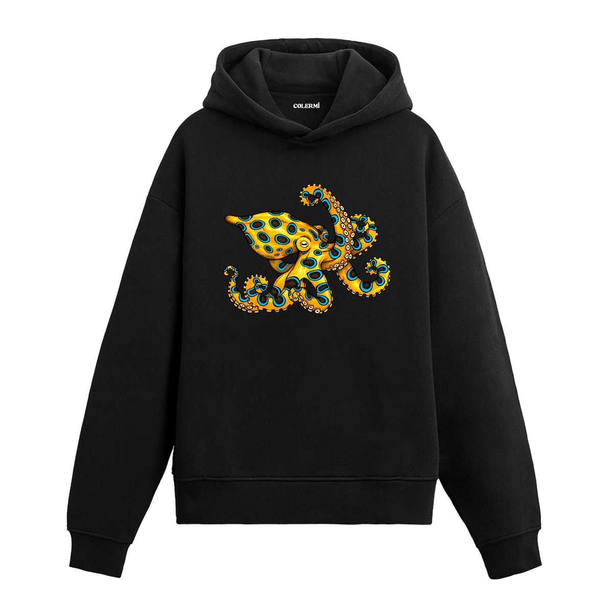 Mavi Halkalı Ahtapot Tasarım Hoodie