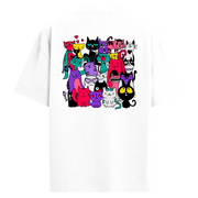 Renkli Kedi Karakterli Sırt Baskılı Oversize T-Shirt