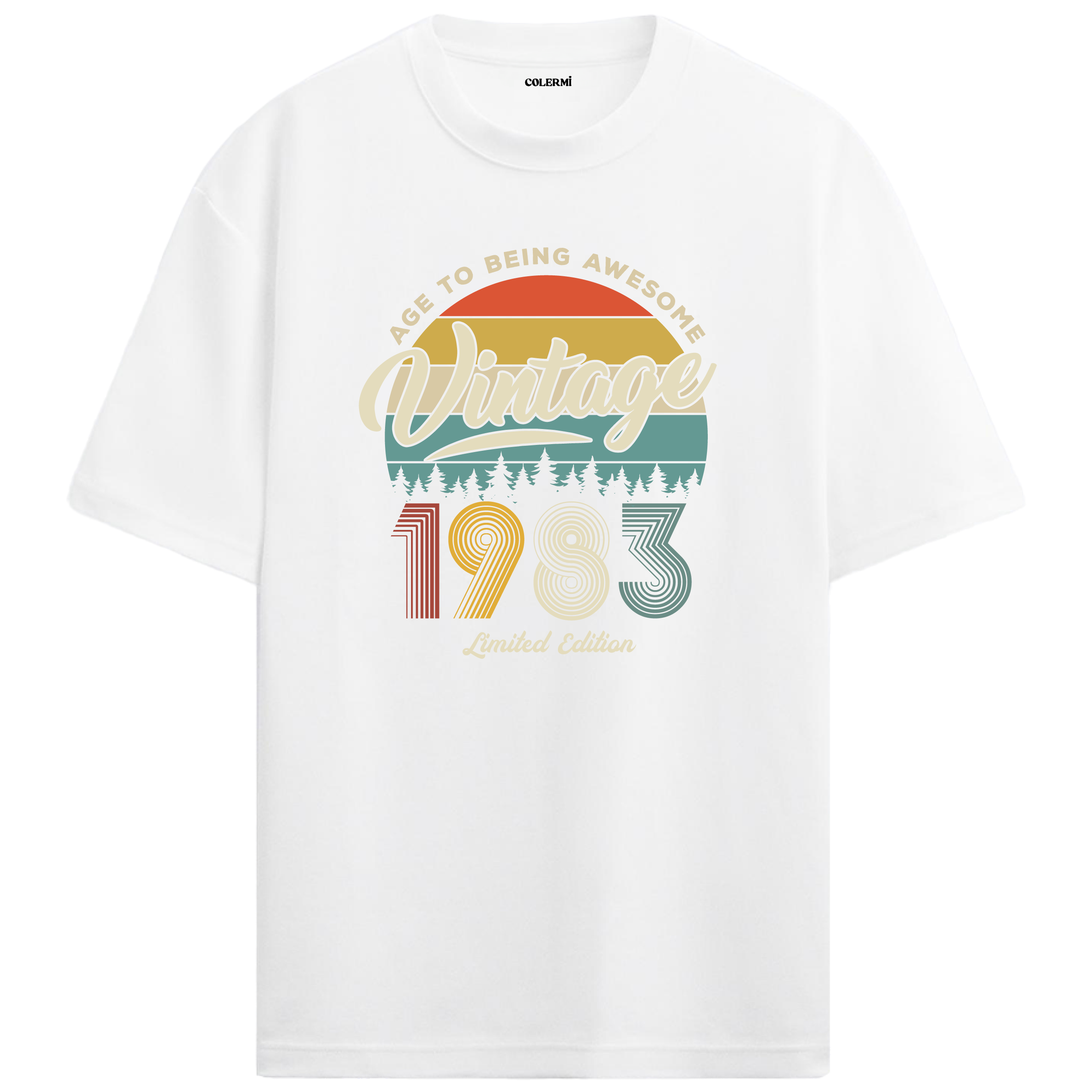 1983 Nostalgia Oversized T-Shirt - Retro Typography & Nature Silhouette Design