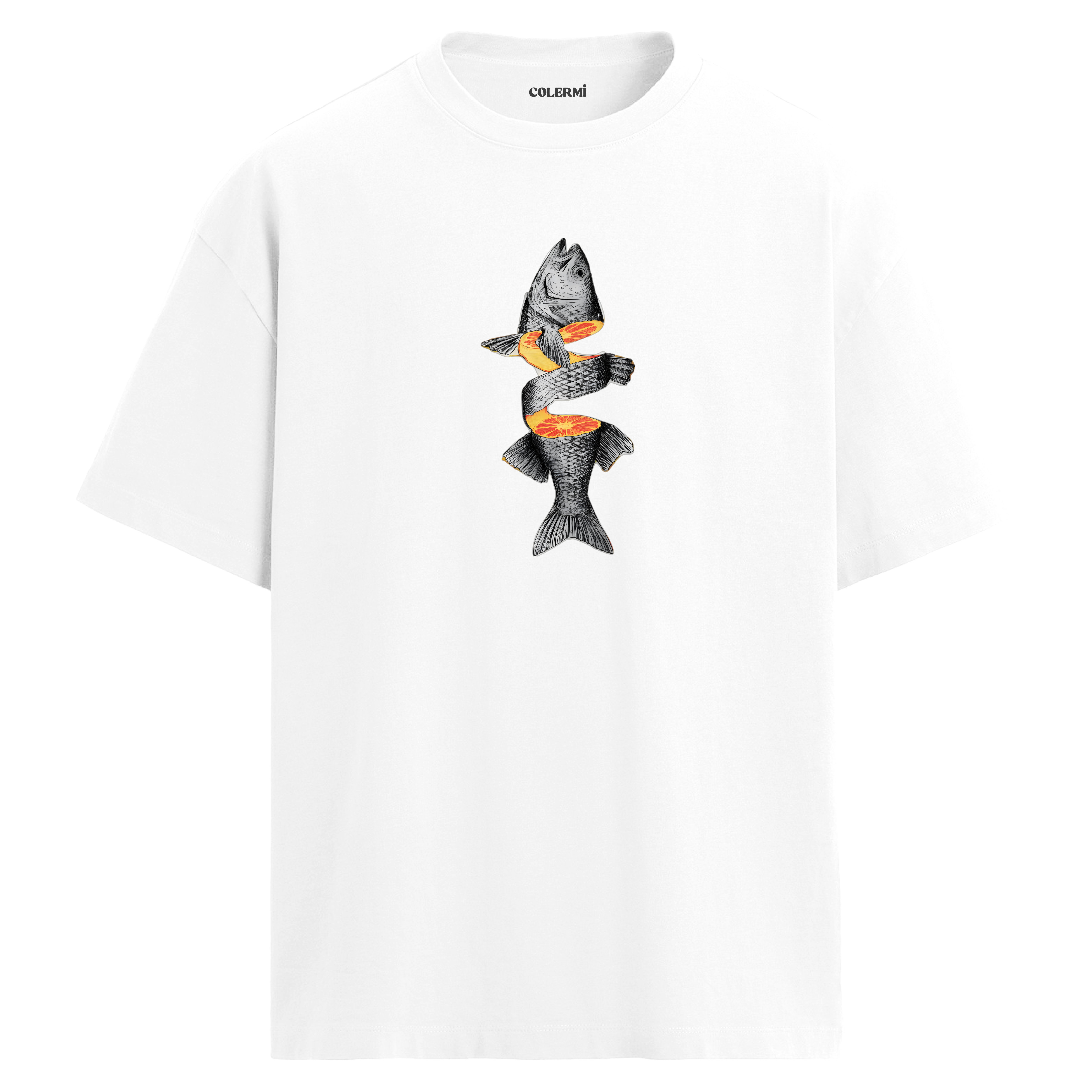Balık ve Narenciye Baskılı Oversize Tişört