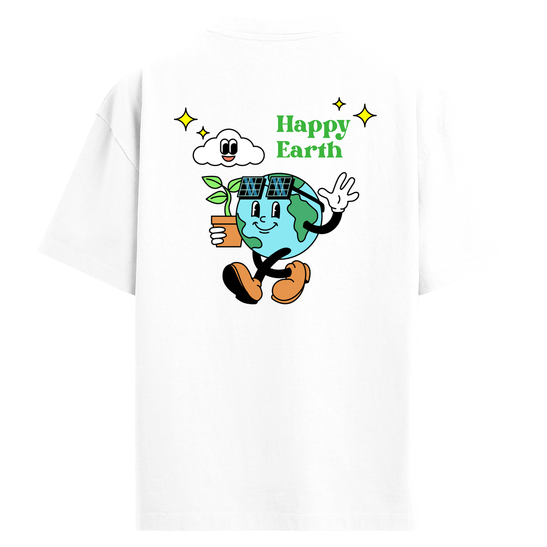 Güneş Paneli Gözlüklü Dünya Sırt Baskılı Oversize T-Shirt