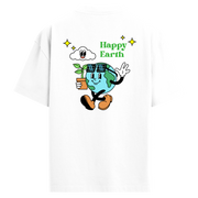 Güneş Paneli Gözlüklü Dünya Sırt Baskılı Oversize T-Shirt