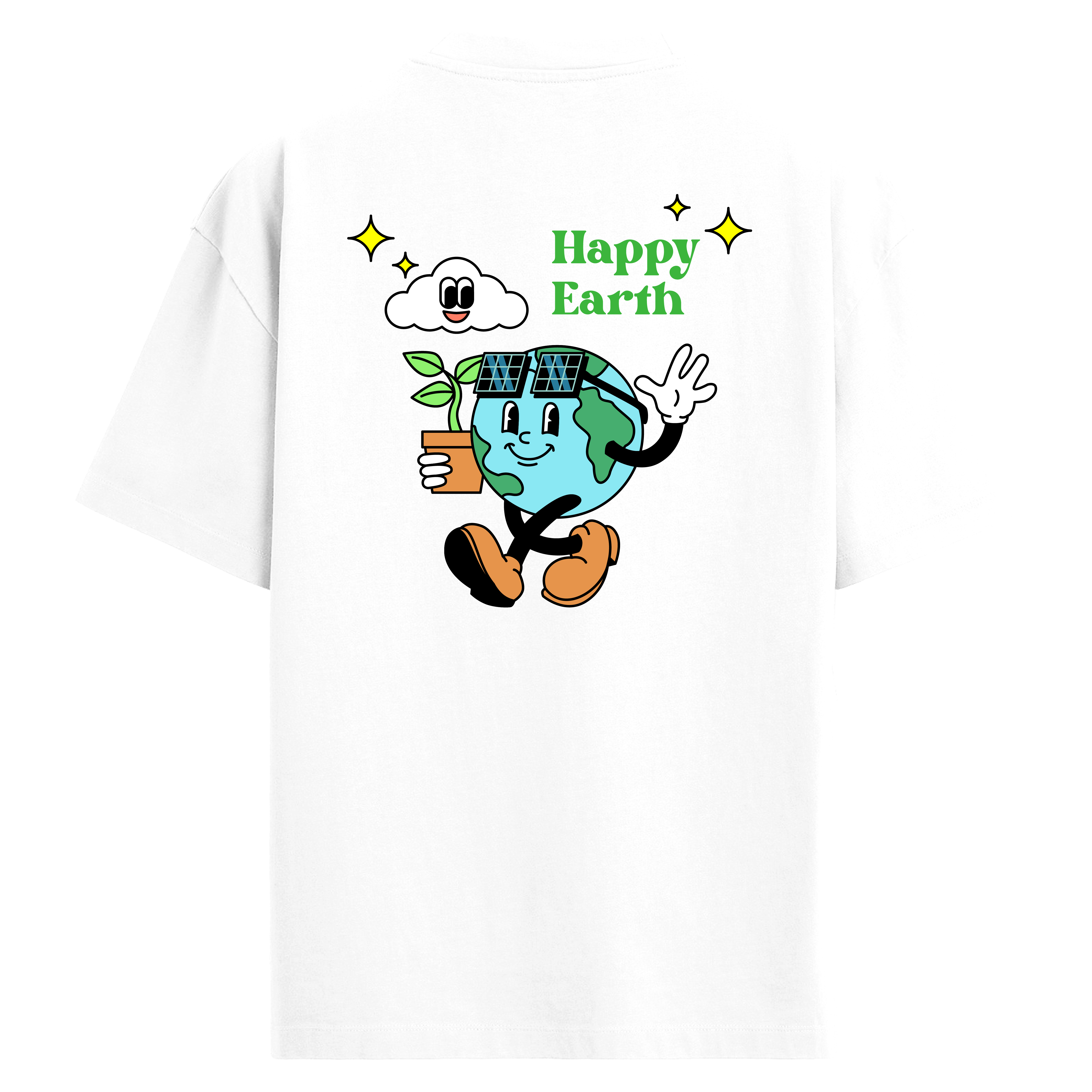 Güneş Paneli Gözlüklü Dünya Sırt Baskılı Oversize T-Shirt