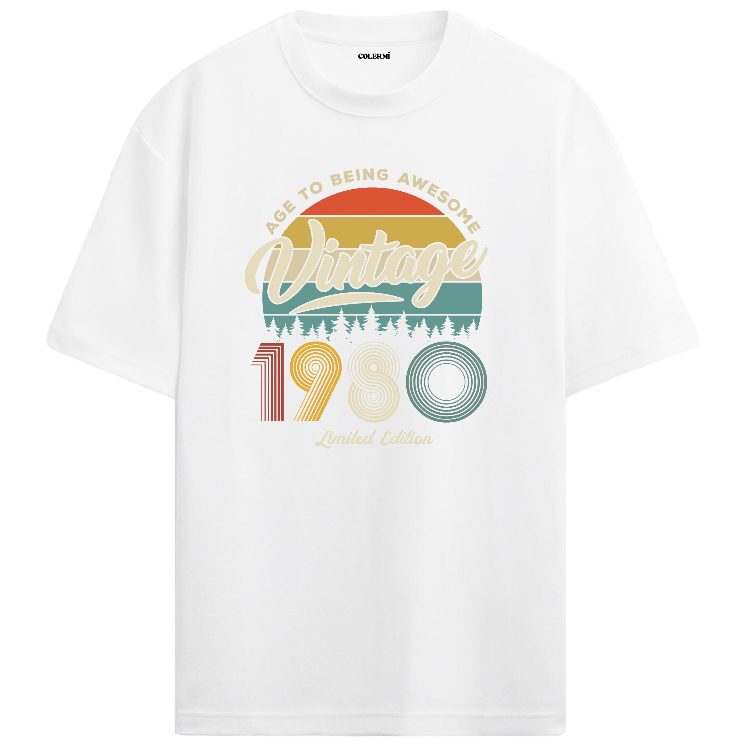 1980 Nostalgia Oversized T-Shirt - Retro Nature Silhouette Design