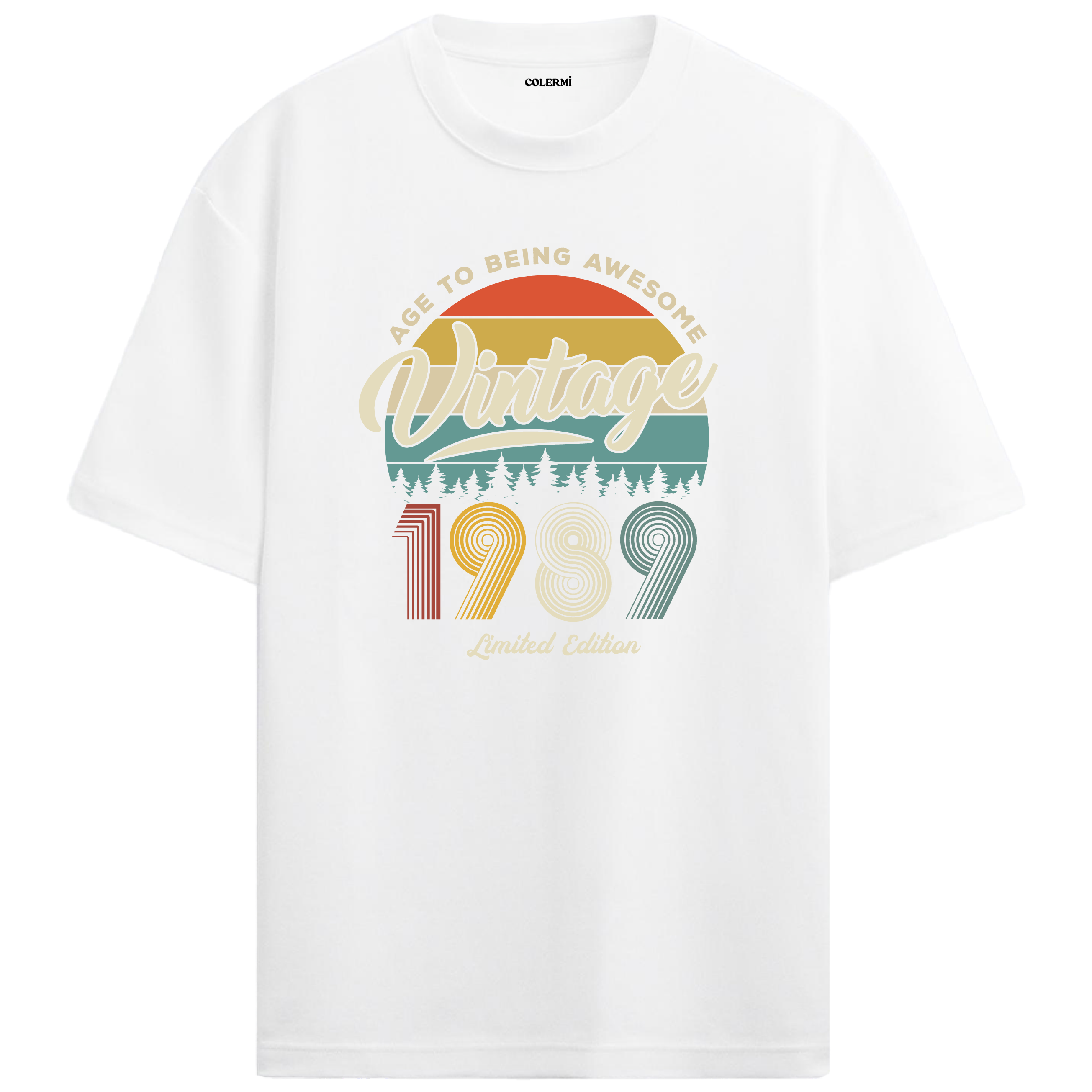 1989 Nostalgia Oversized T-Shirt - Retro Sunset Forest Design
