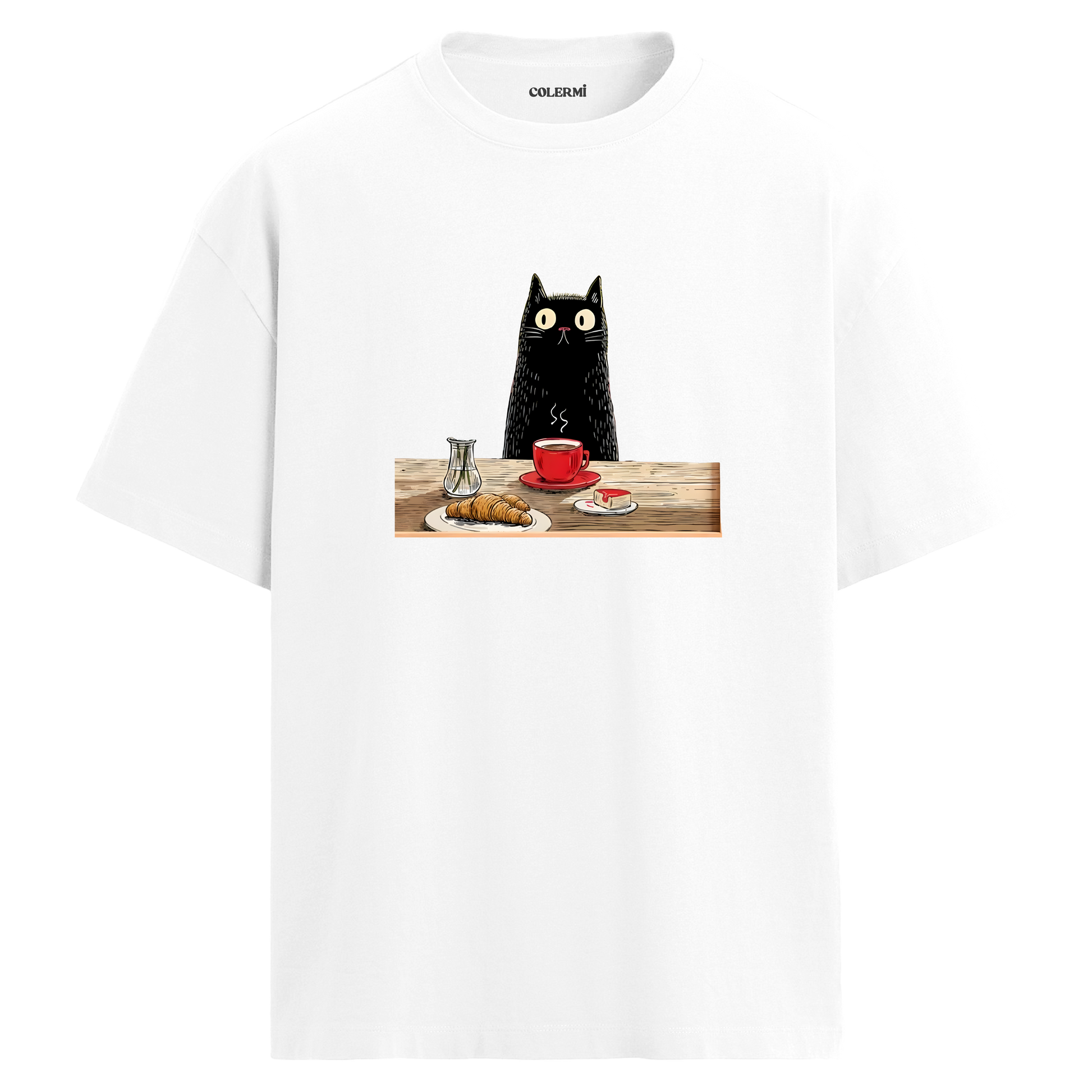 Kedi Baskılı Oversize Tişört detay | Colermi