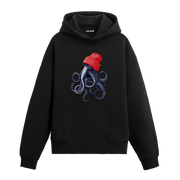 Kırmızı Bereli Ahtapot Tasarım Hoodie
