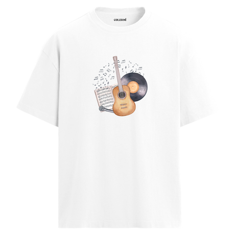 Vintage Gitar Nota Plak T-Shirt – %100 Pamuk