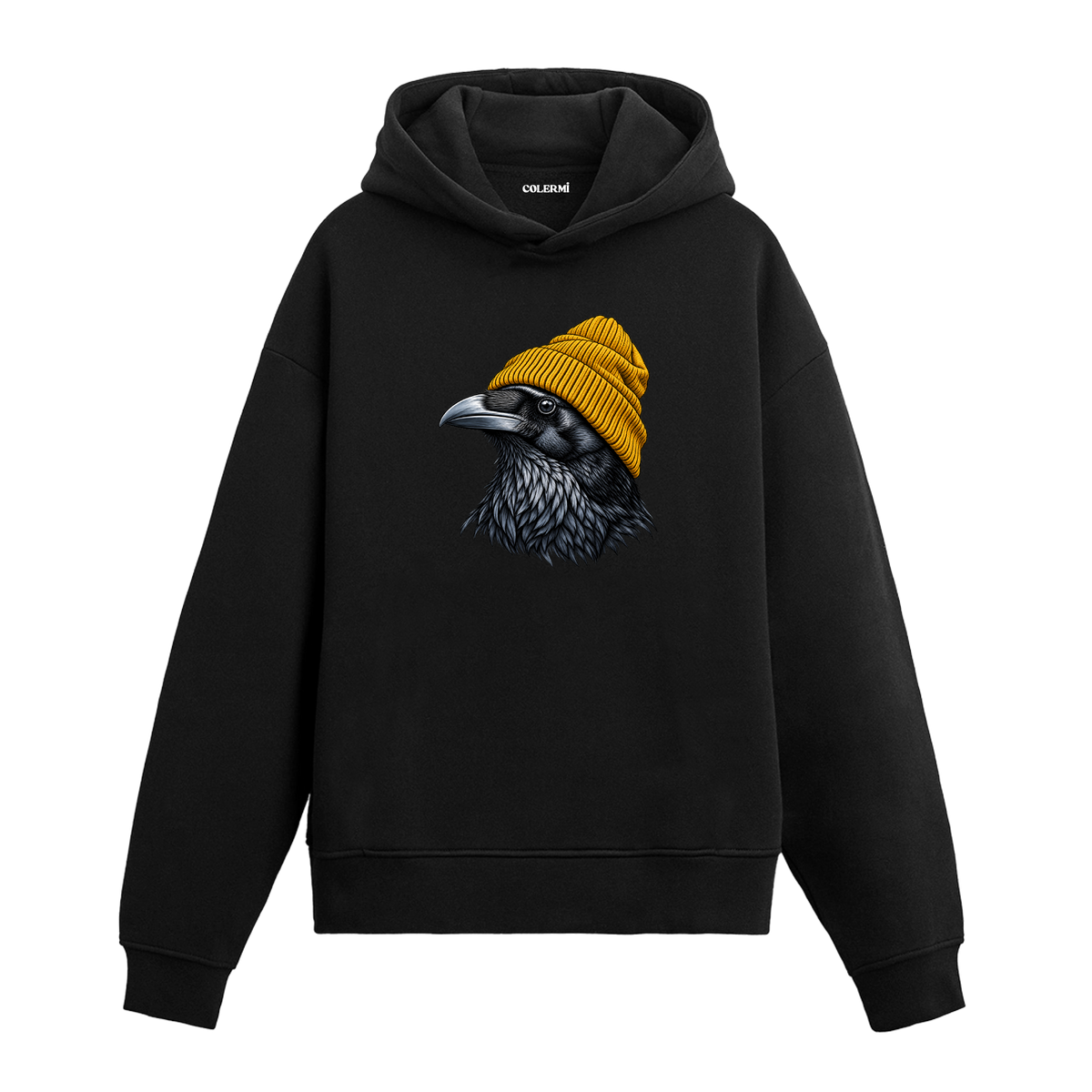 Sarı Bereli Kuzgun Tasarım Hoodie