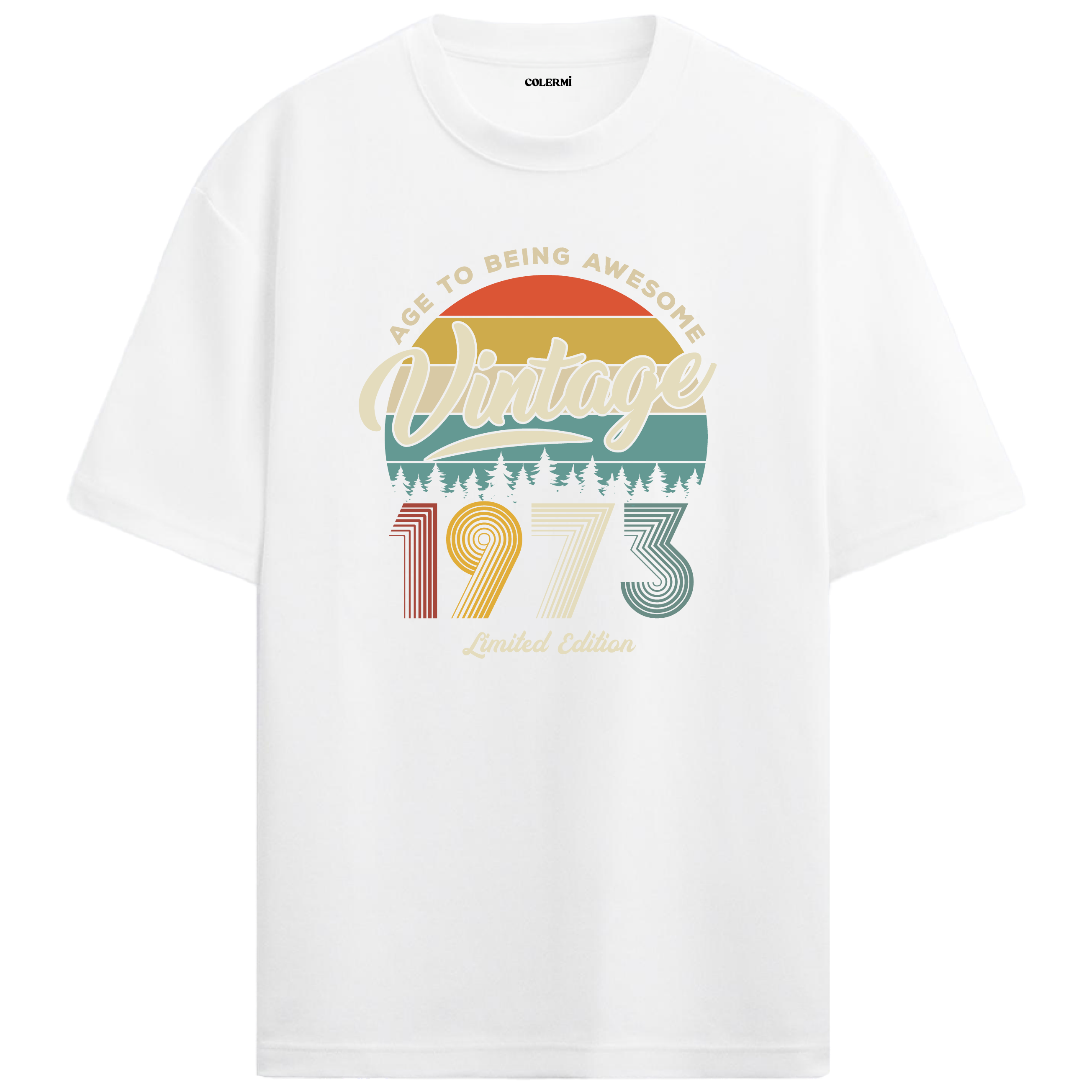 1973 Nostalgia Oversized T-Shirt - Retro Sunset & Nature Silhouettes