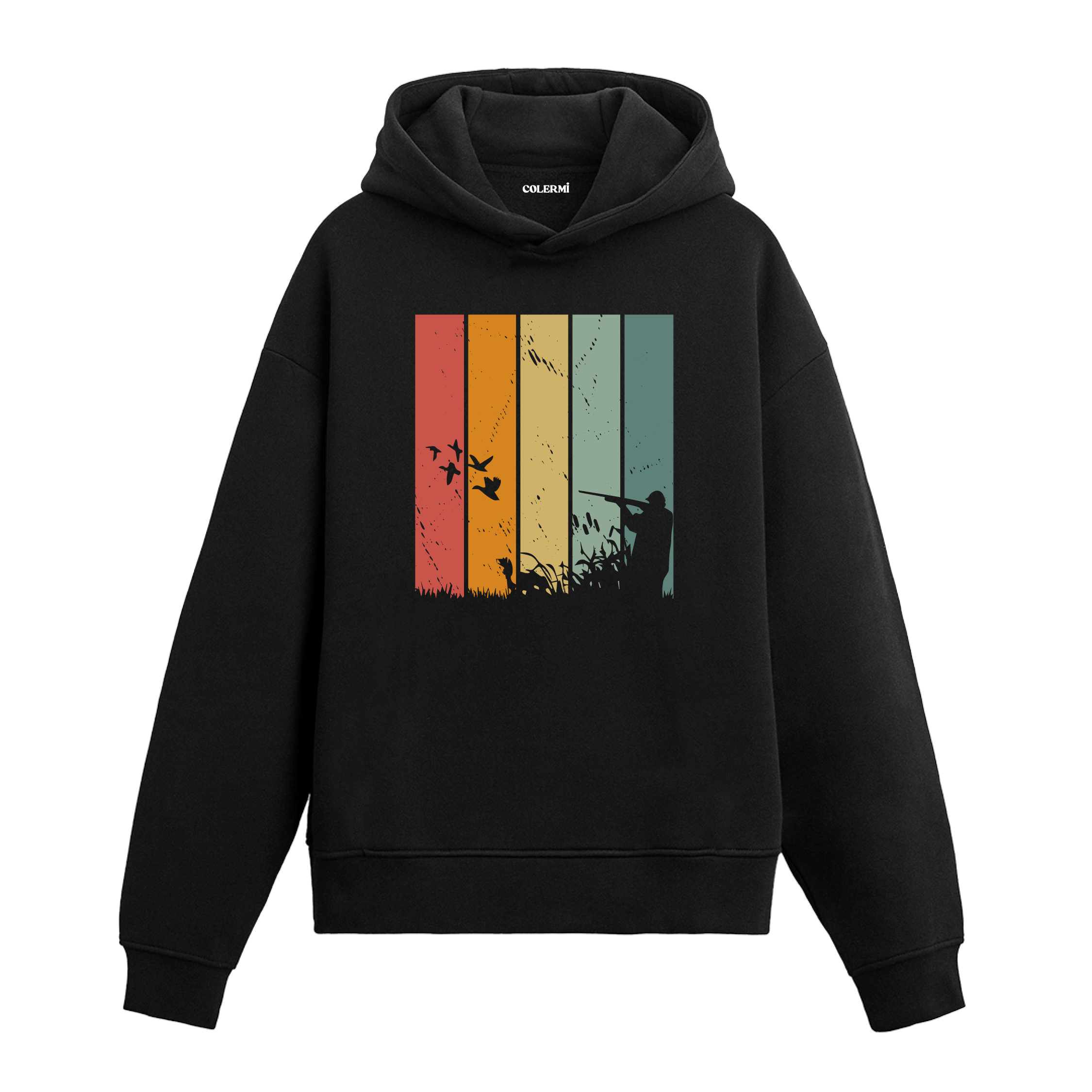Hunter Silhouette Retro Graphic Hoodie – Adventure, Nature, and Freedom