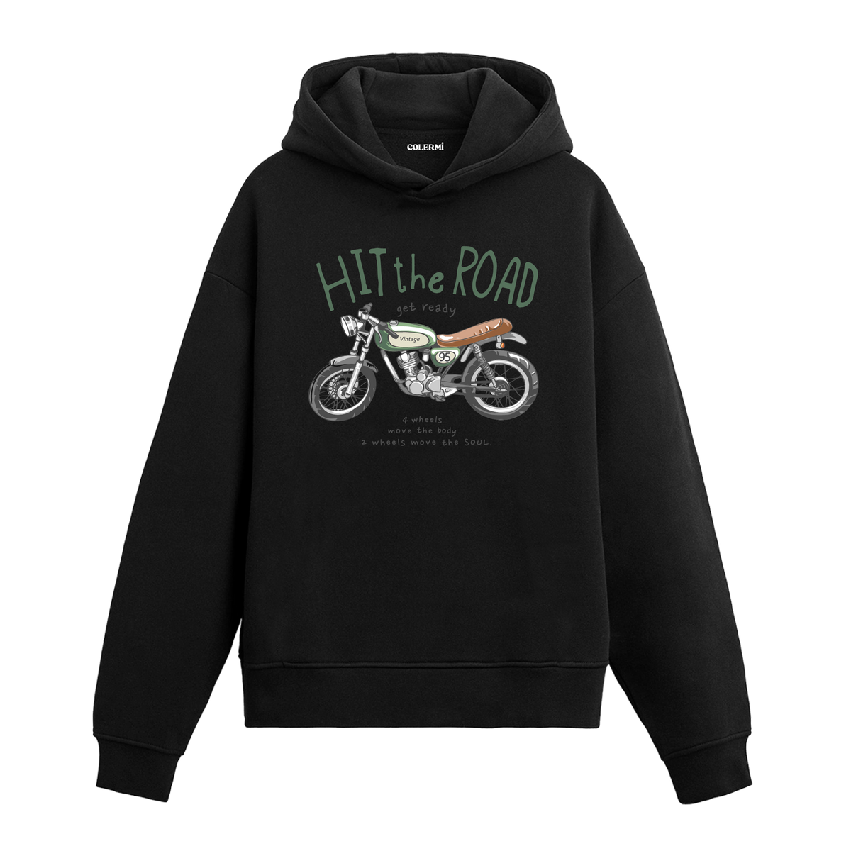 Hit the Road Vintage Motosiklet Tasarım Hoodie