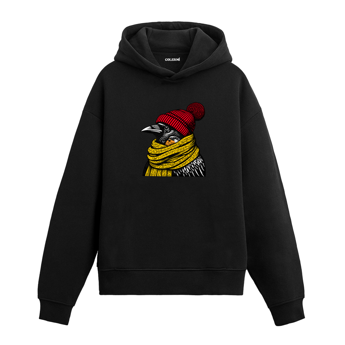 Kırmızı Bereli Karga Tasarım Hoodie