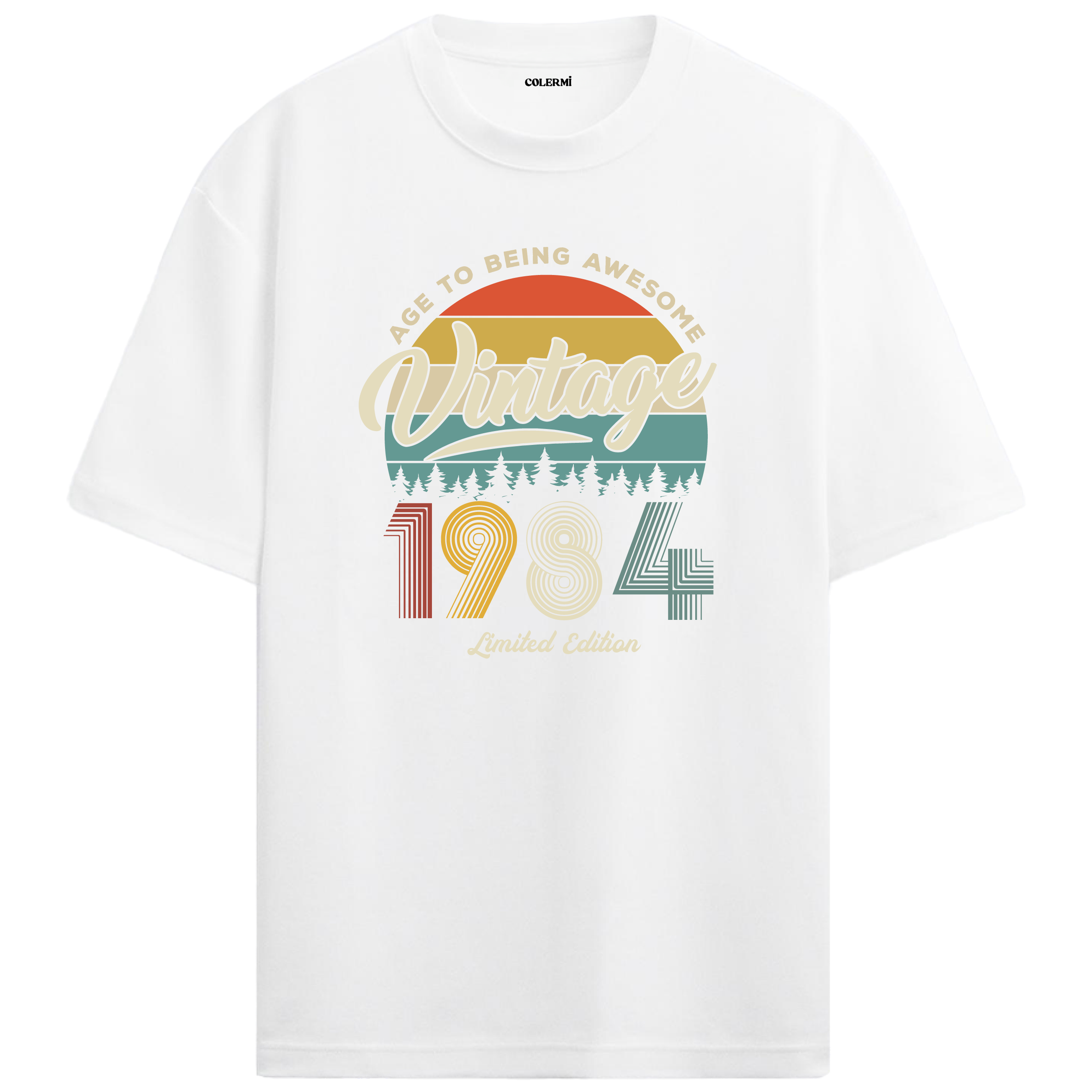 1984 Nostalgia Oversized T-Shirt - Retro Sunset Nature Silhouette Design