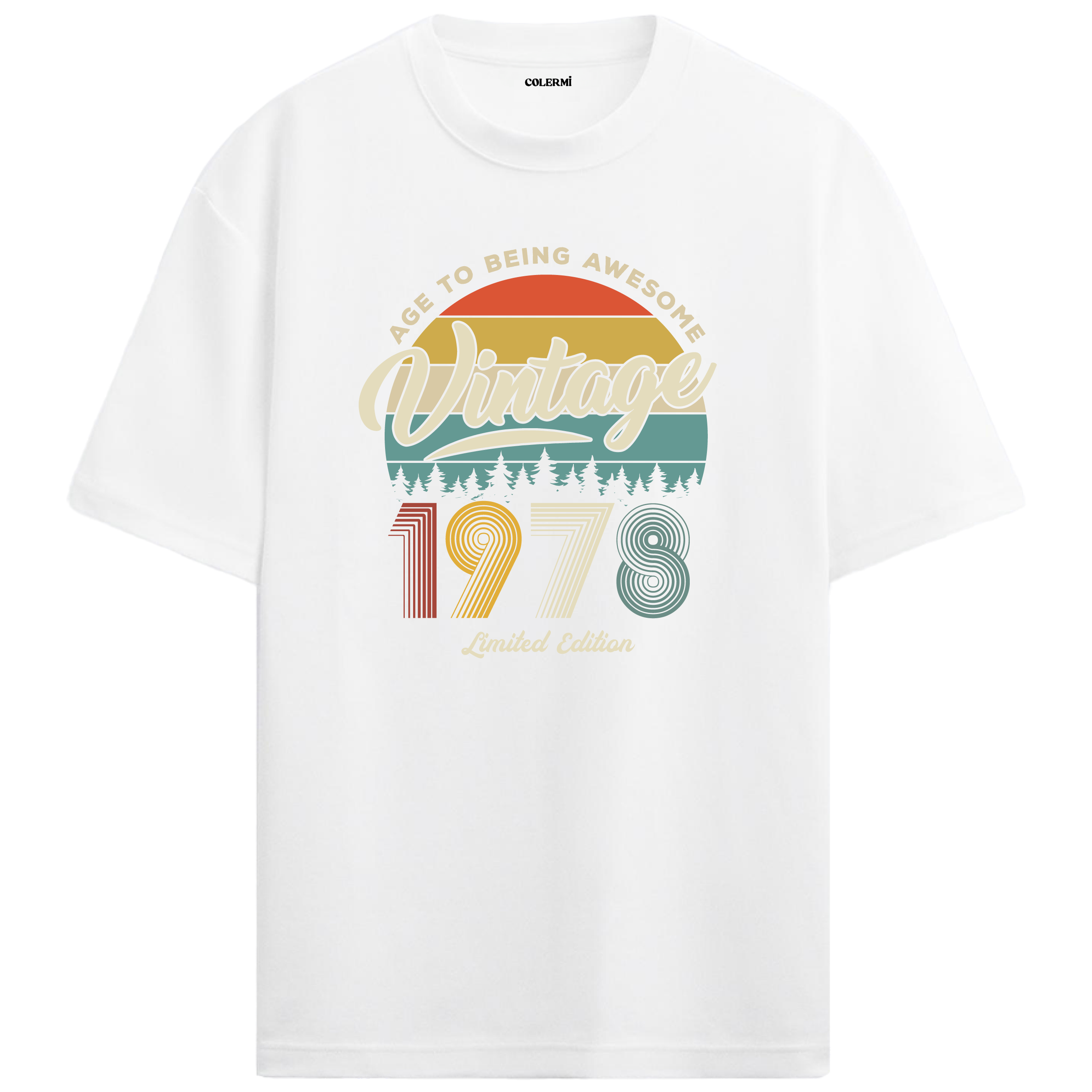1978 Nostalgia Oversized T-Shirt - Retro Sunset and Forest Design