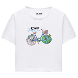 Car Free Day Bisiklet Temalı Grafik Crop T-Shirt