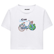 Car Free Day Bisiklet Temalı Grafik Crop T-Shirt