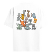 Renkli Karakterli Kedi Sırt Baskılı Oversize T-Shirt