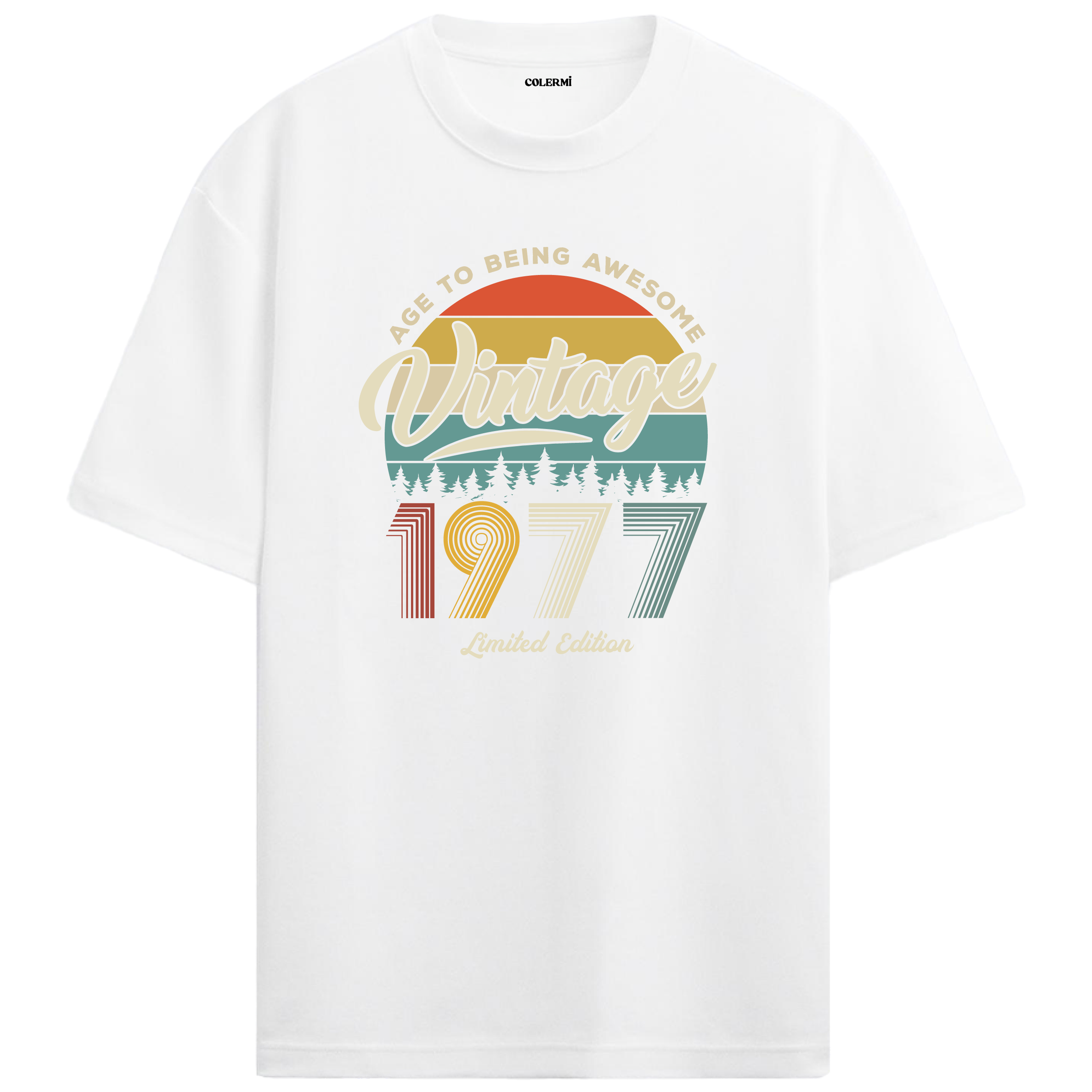 1977 Nostalgia Oversized T-Shirt - Retro Forest and Typography Design