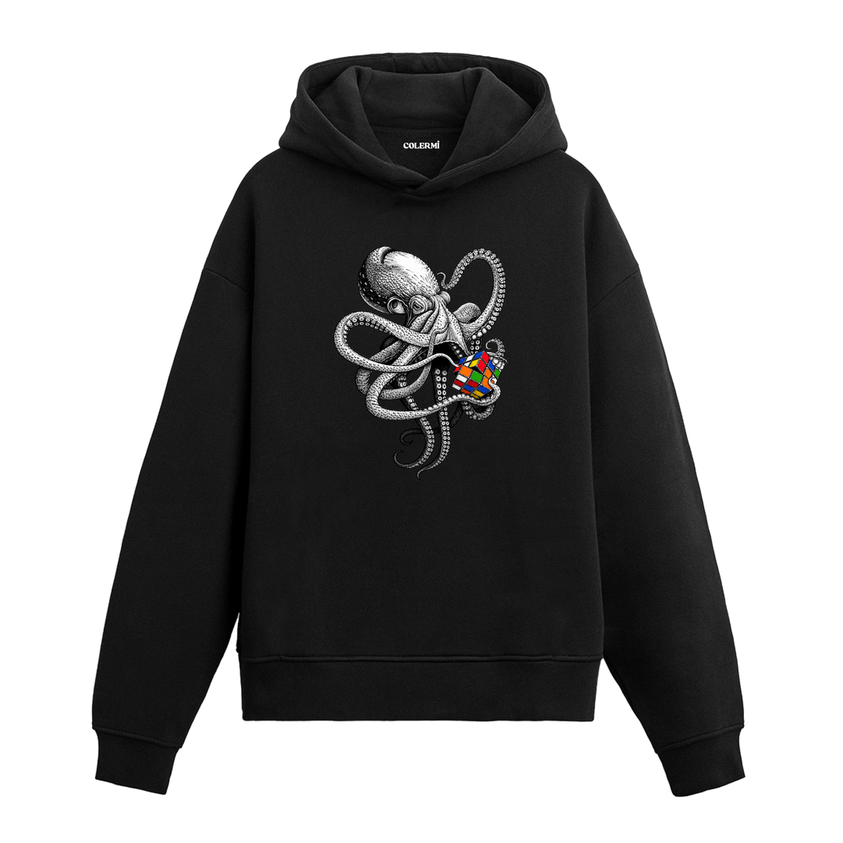 Rubik Küplü Ahtapot Tasarım Hoodie