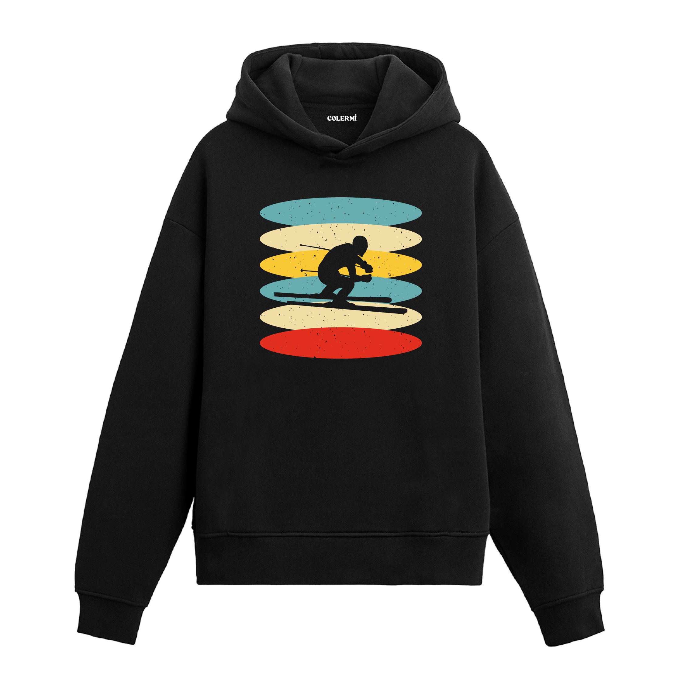 Retro Skier Graphic Hoodie – Dynamic Winter Sports Energy
