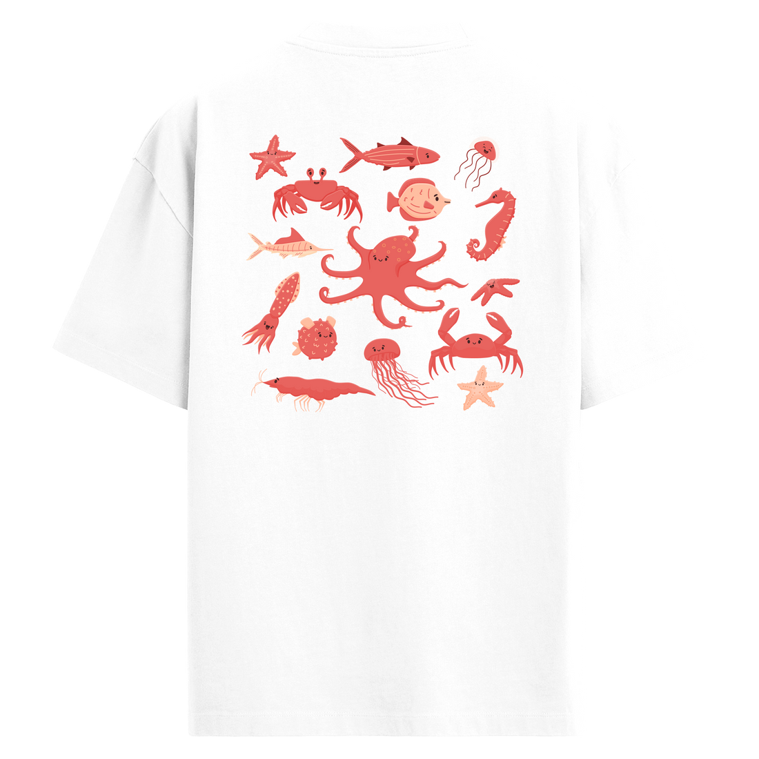 Sea Creatures Sırt Baskılı Oversize T-Shirt