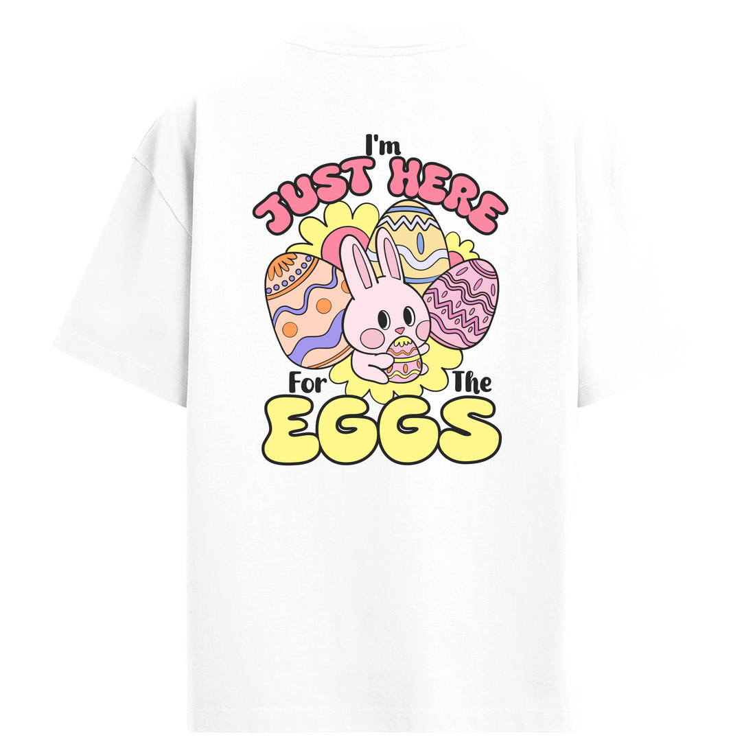 Egg-Loving Bunny Sırt Baskılı Oversize T-Shirt
