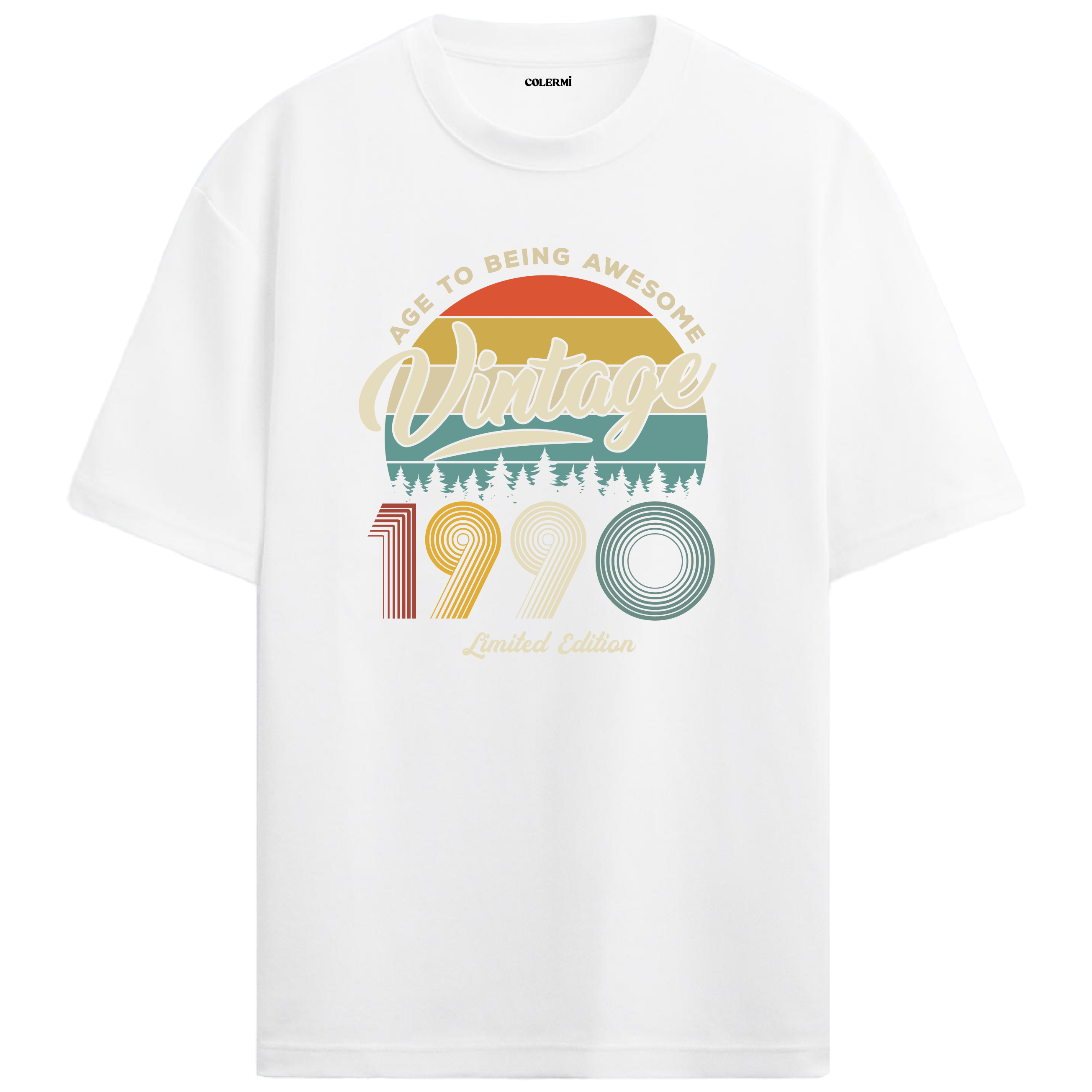 1990 Nostalgia Oversized T-Shirt - Retro Sunset Forest Design