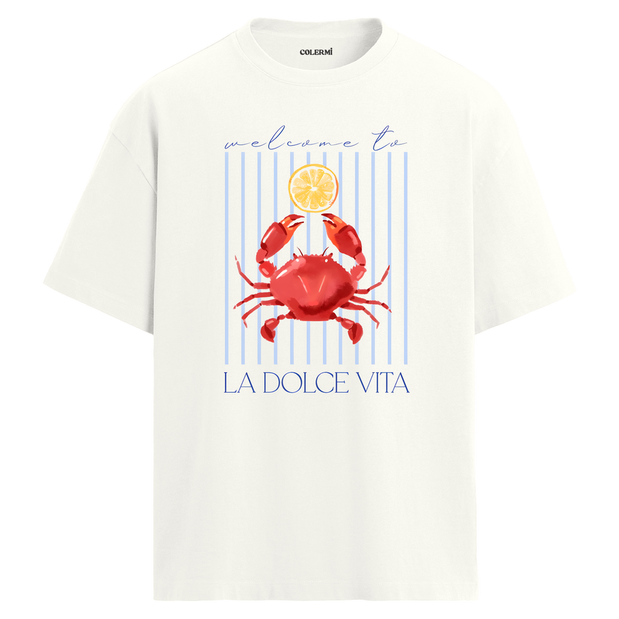 La Dolce Vita - Yengeç Baskılı Oversize Tişört