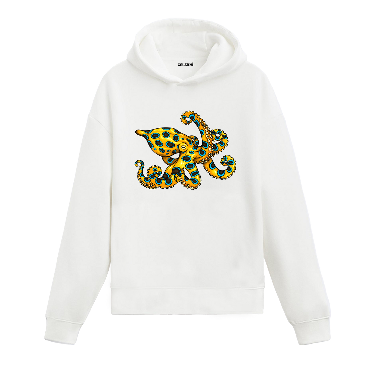 Mavi Halkalı Ahtapot Tasarım Hoodie