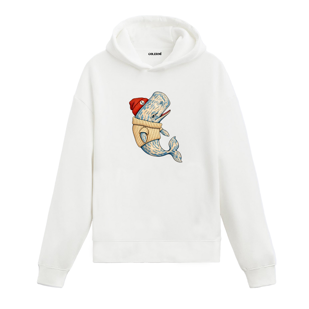 Kırmızı Bereli Denizci Balina Tasarım Hoodie