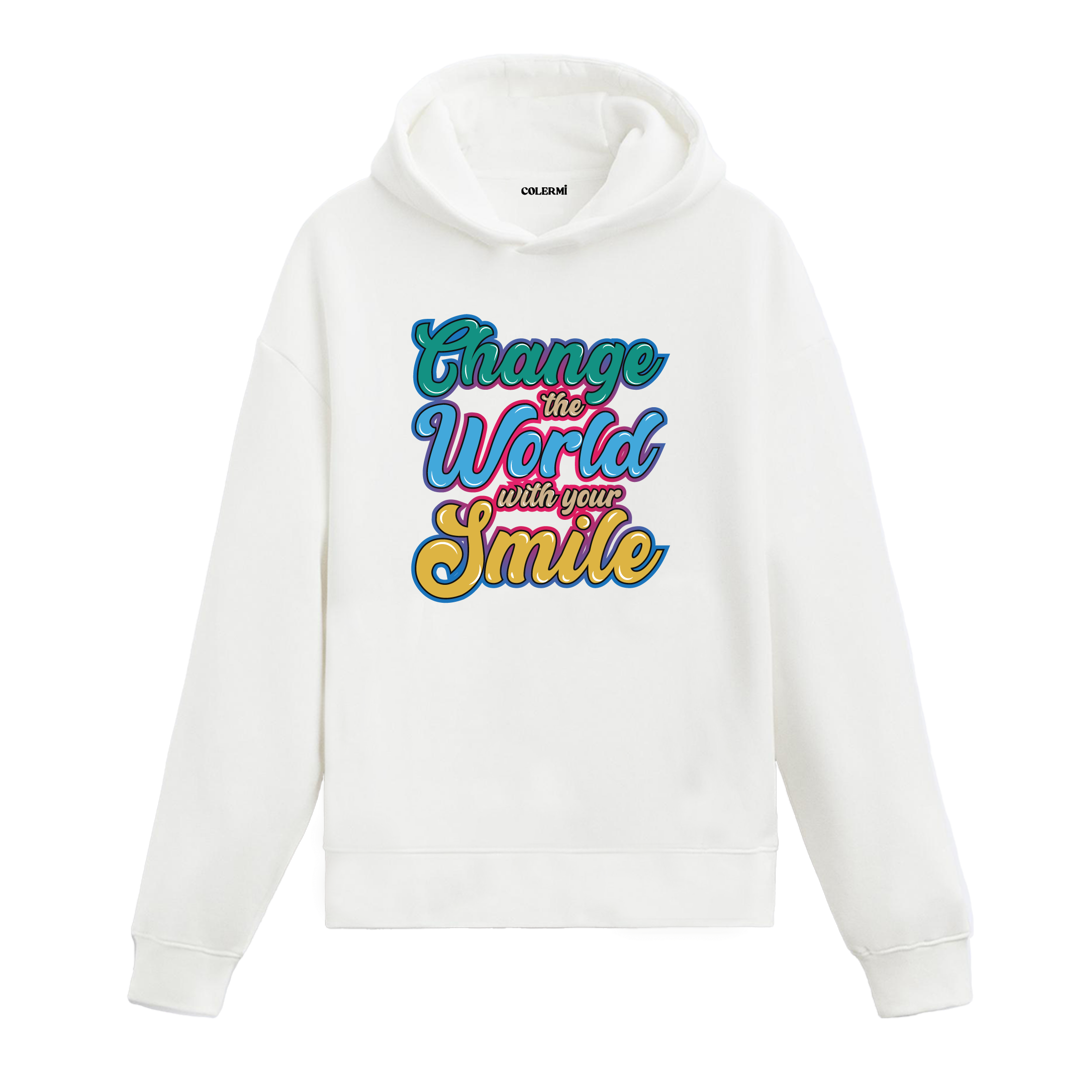 Smile and Change the World Graphic Hoodie – Spread Positivity, Vibrant Design