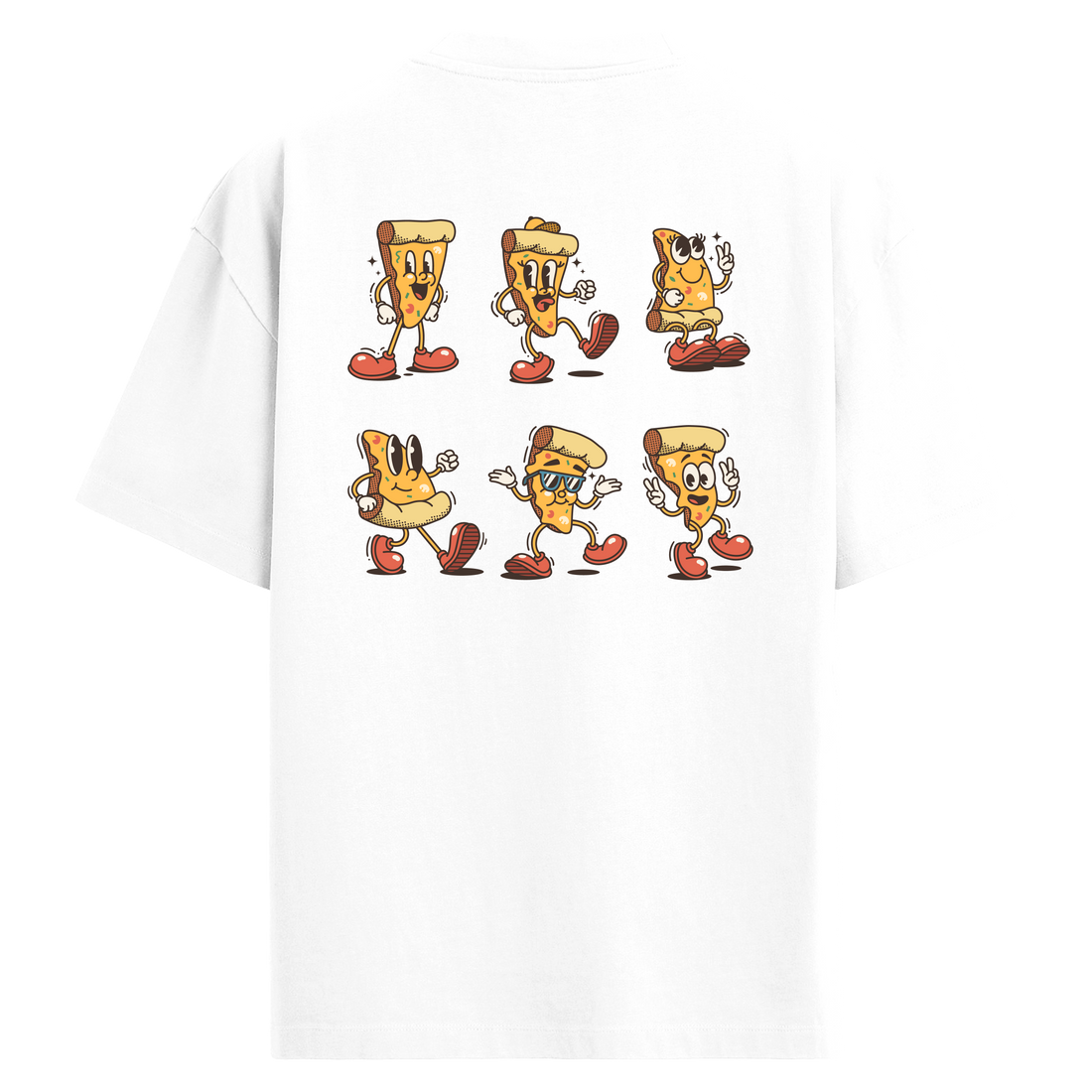 Çizgi Karakterli Neşeli Dilim Pizza Sırt Baskılı Oversize T-Shirt