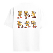 Çizgi Karakterli Neşeli Dilim Pizza Sırt Baskılı Oversize T-Shirt