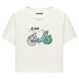 Car Free Day Bisiklet Temalı Grafik Crop T-Shirt