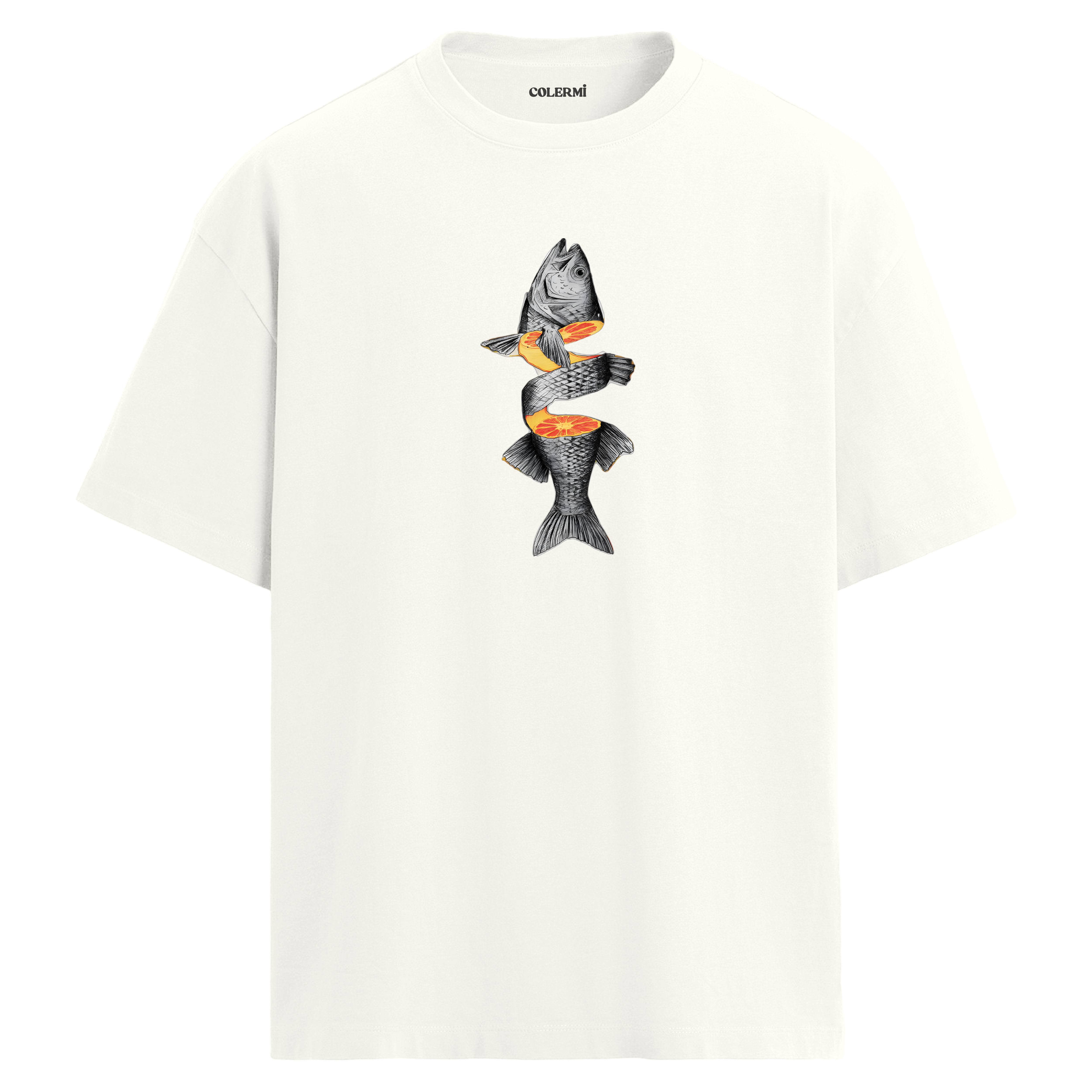 Balık ve Narenciye Baskılı Oversize Tişört