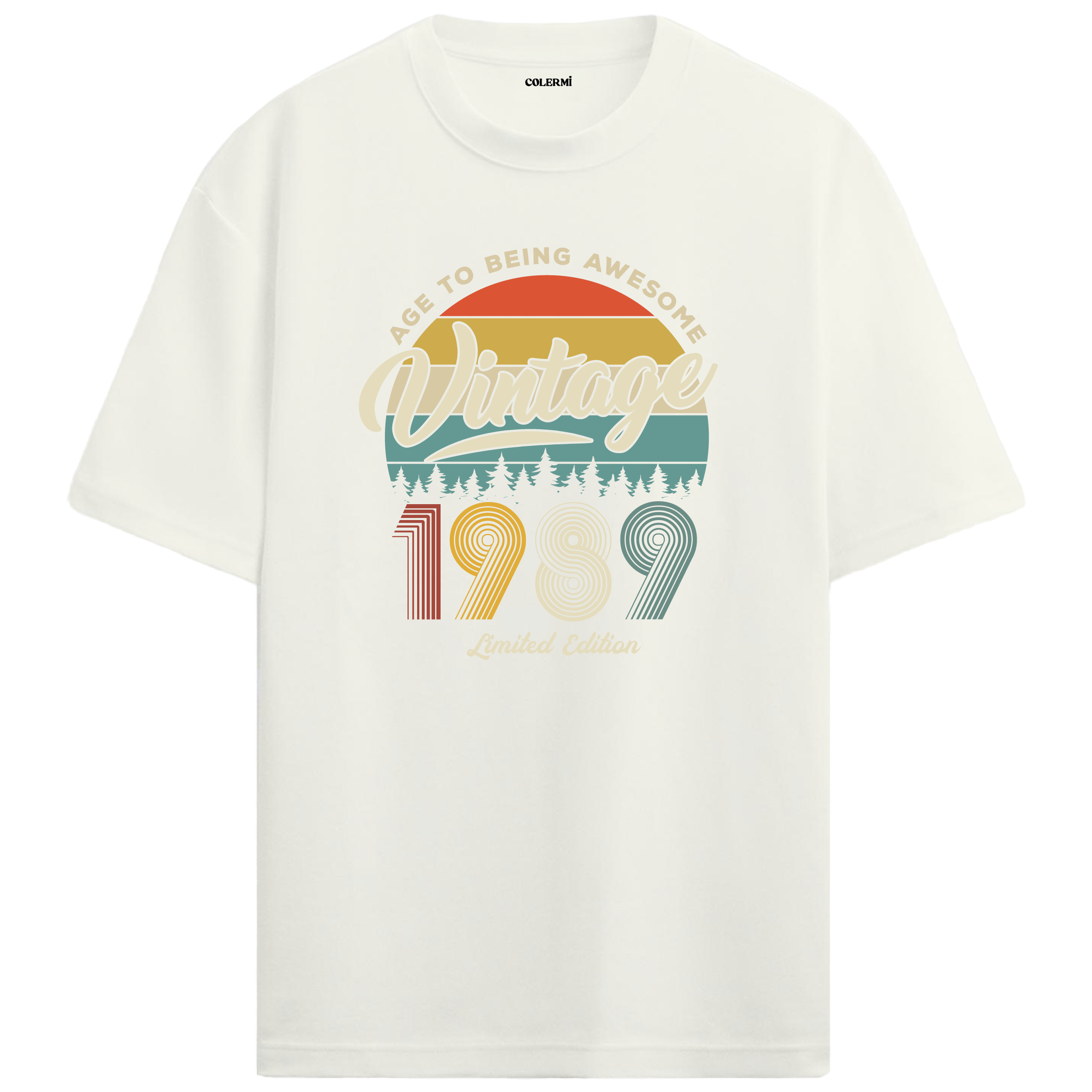 1989 Nostalgia Oversized T-Shirt - Retro Sunset Forest Design