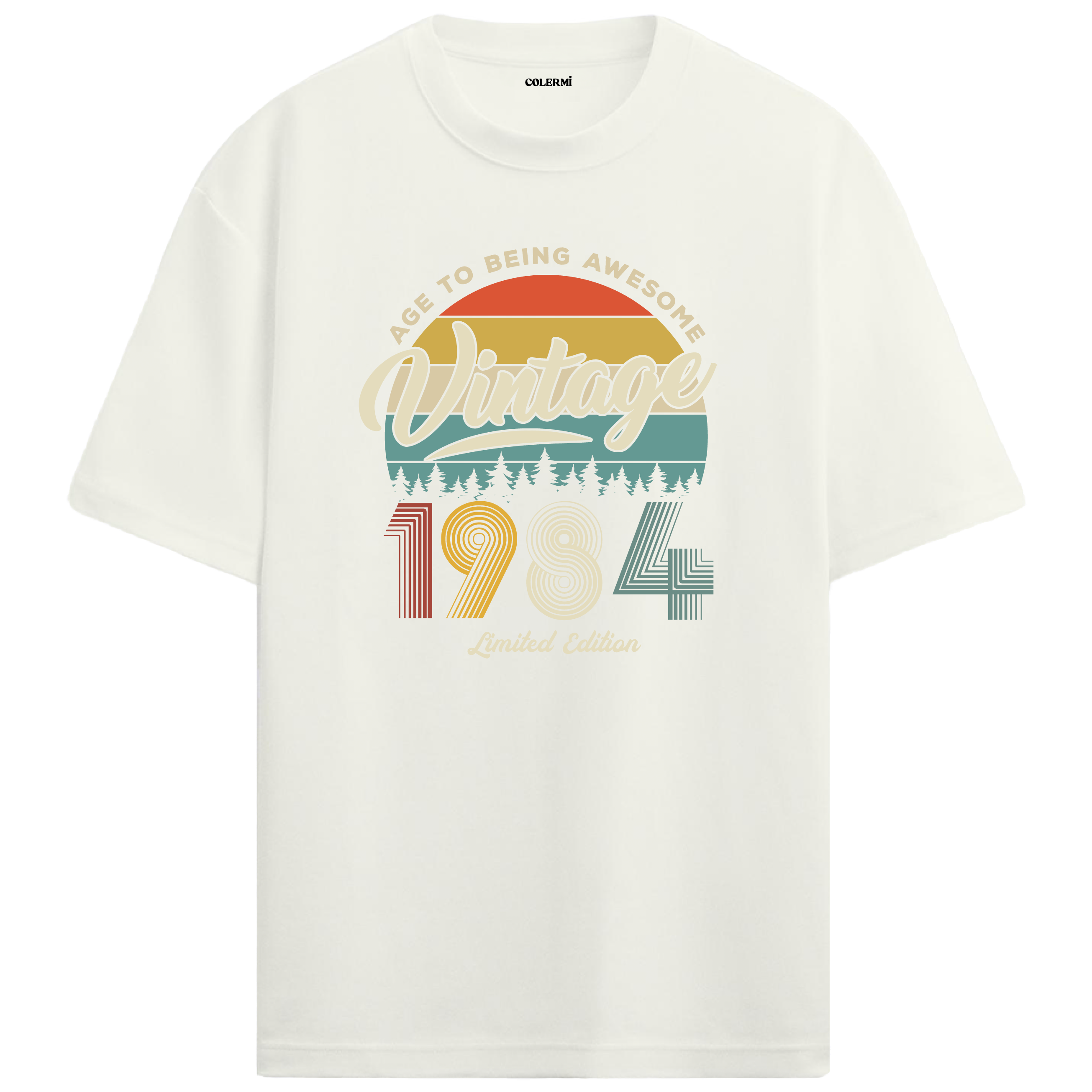 1984 Nostalgia Oversized T-Shirt - Retro Sunset Nature Silhouette Design