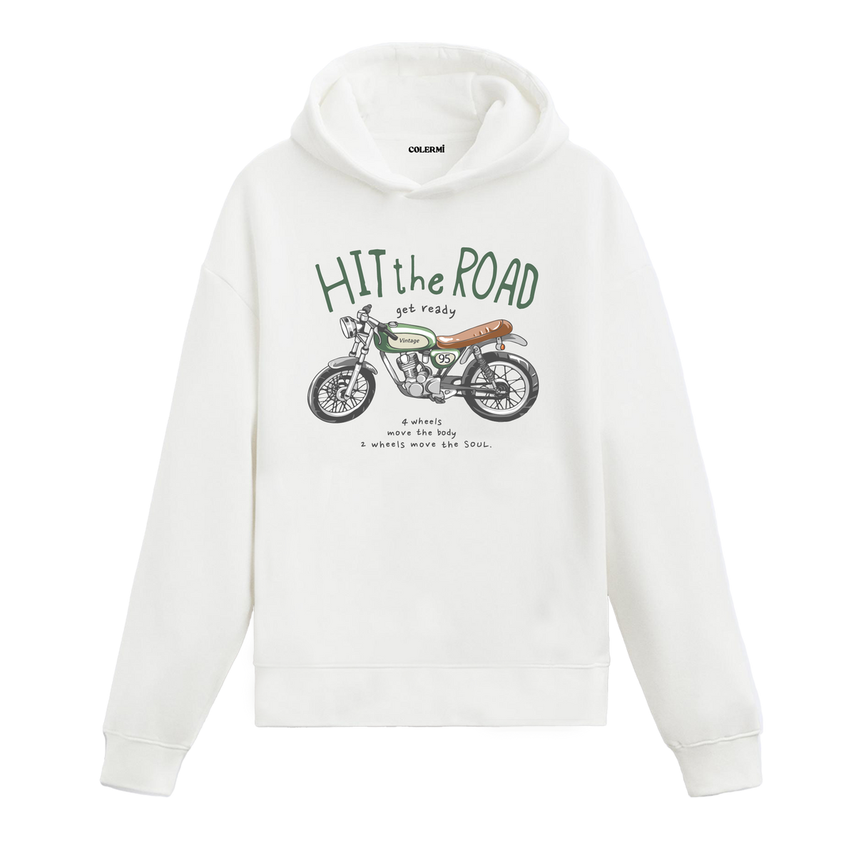 Hit the Road Vintage Motosiklet Tasarım Hoodie