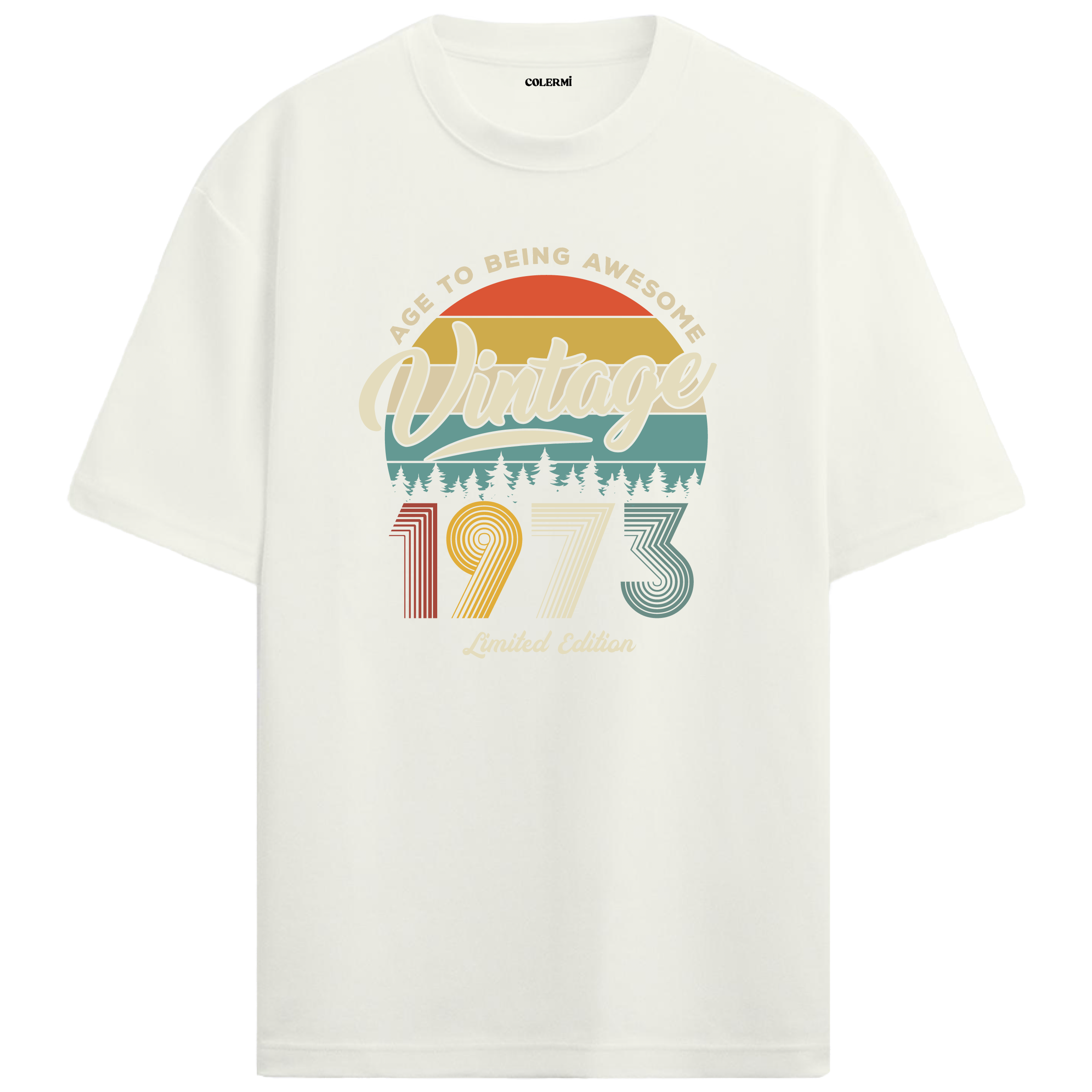 1973 Nostalgia Oversized T-Shirt - Retro Sunset & Nature Silhouettes