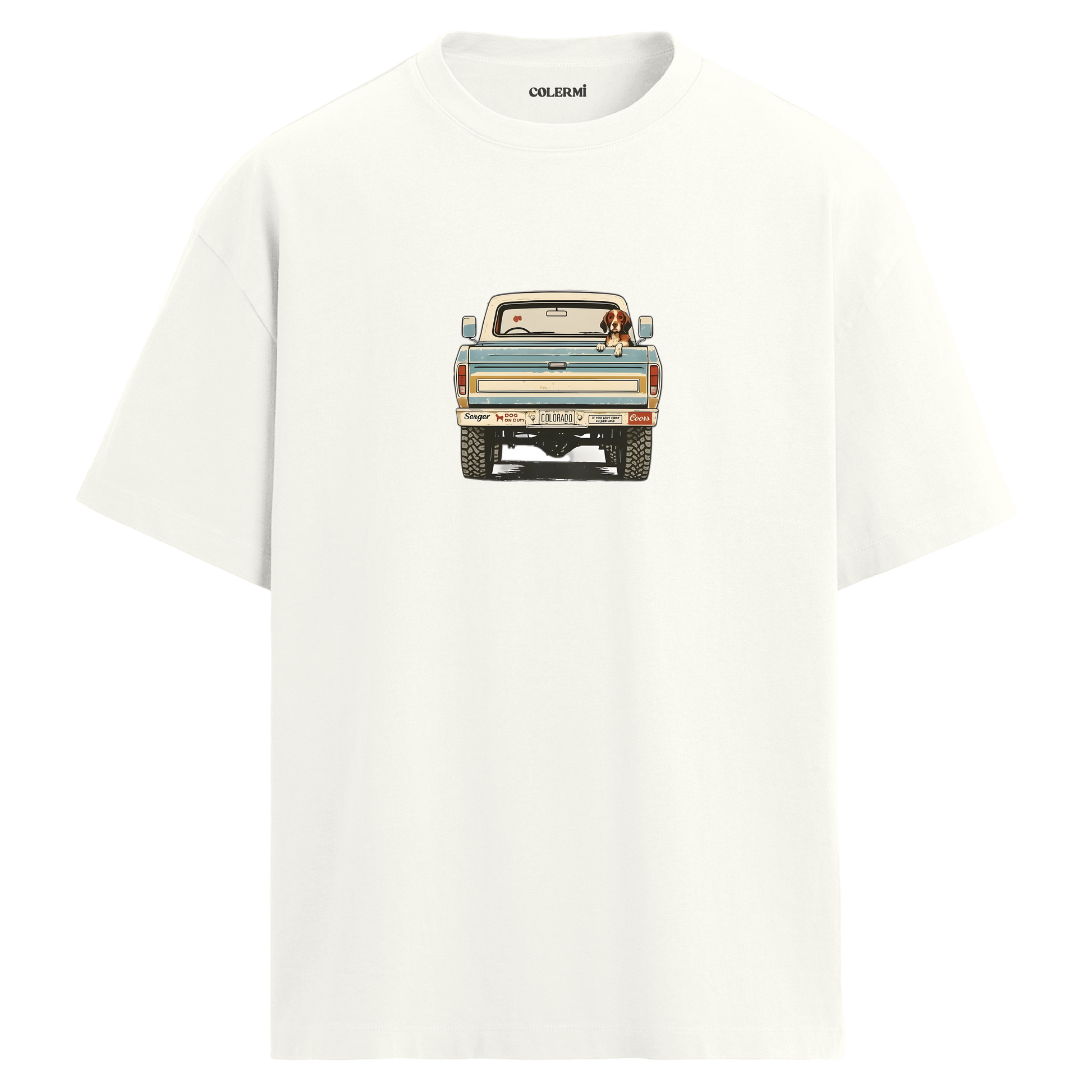 Retro Pickup & Köpek Tasarım Oversize Tişört | Colermi