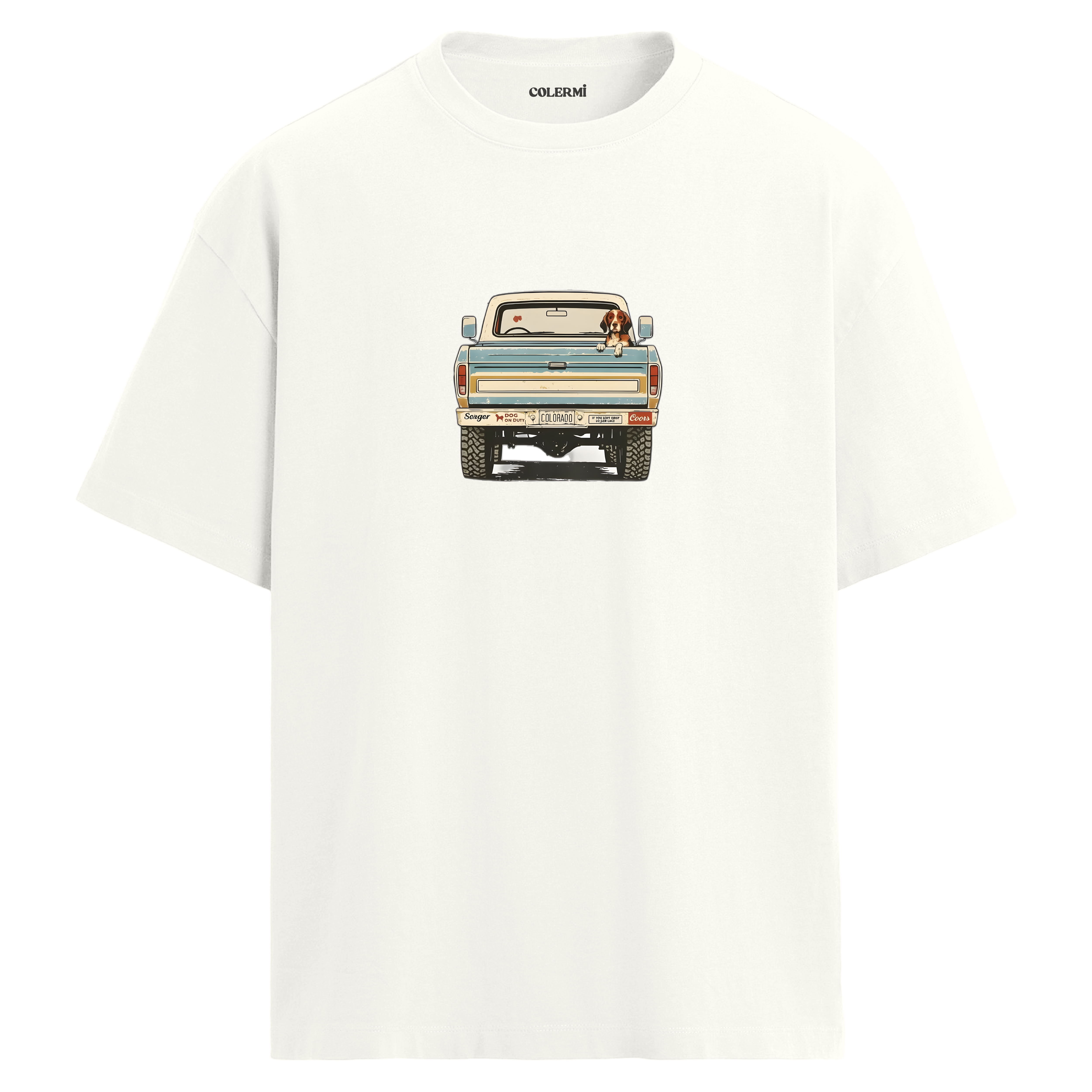 Retro Pickup & Köpek Tasarım Oversize Tişört | Colermi