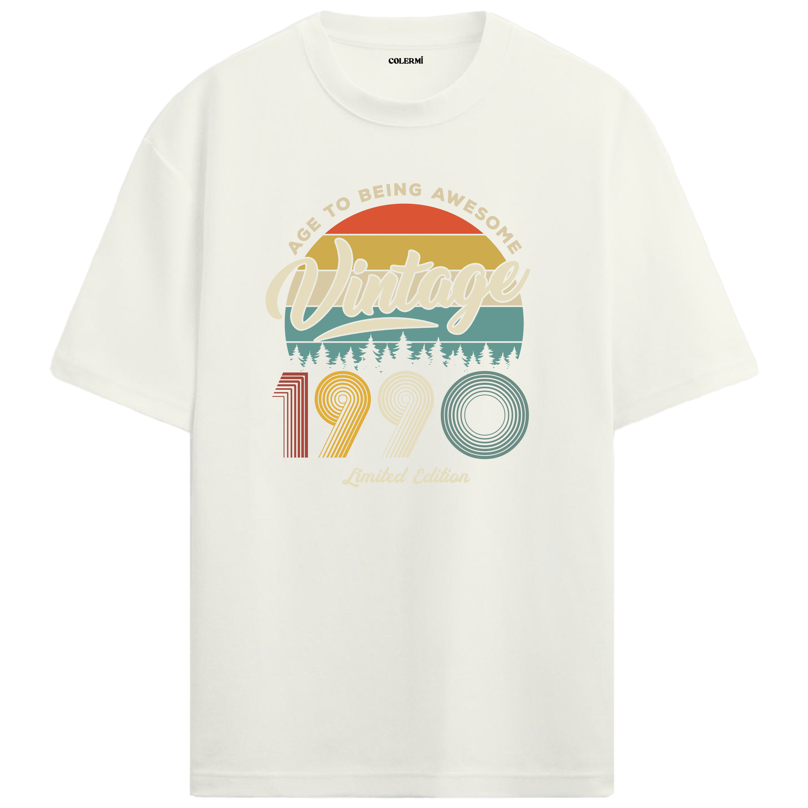 1990 Nostalgia Oversized T-Shirt - Retro Sunset Forest Design