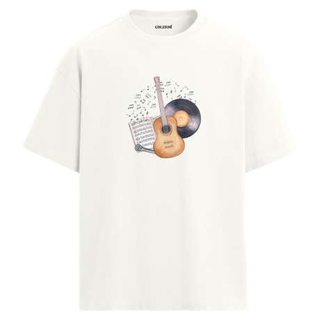 Vintage Gitar Nota Plak T-Shirt – %100 Pamuk