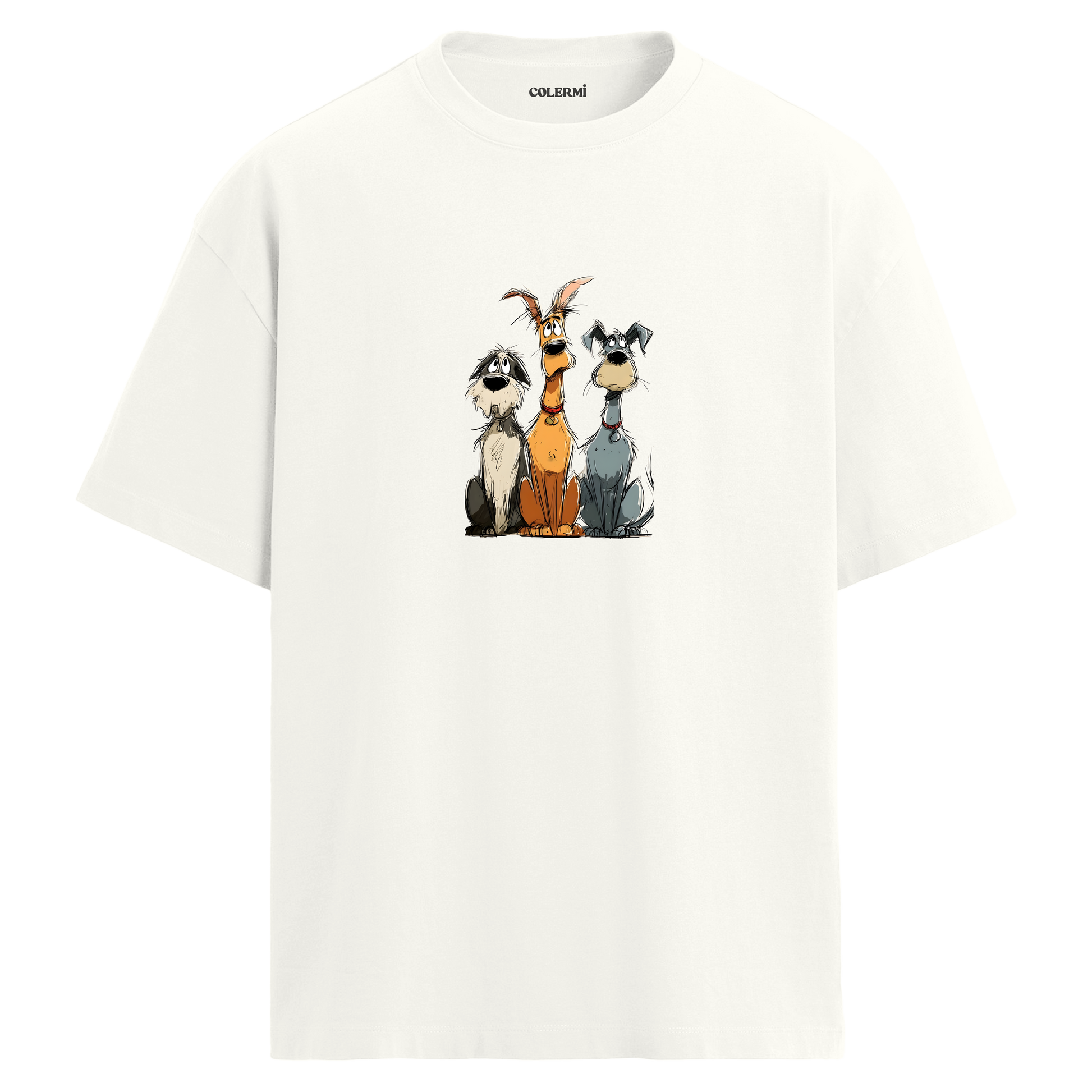 Sevimli Köpekler Tasarım Oversize Tişört | Colermi