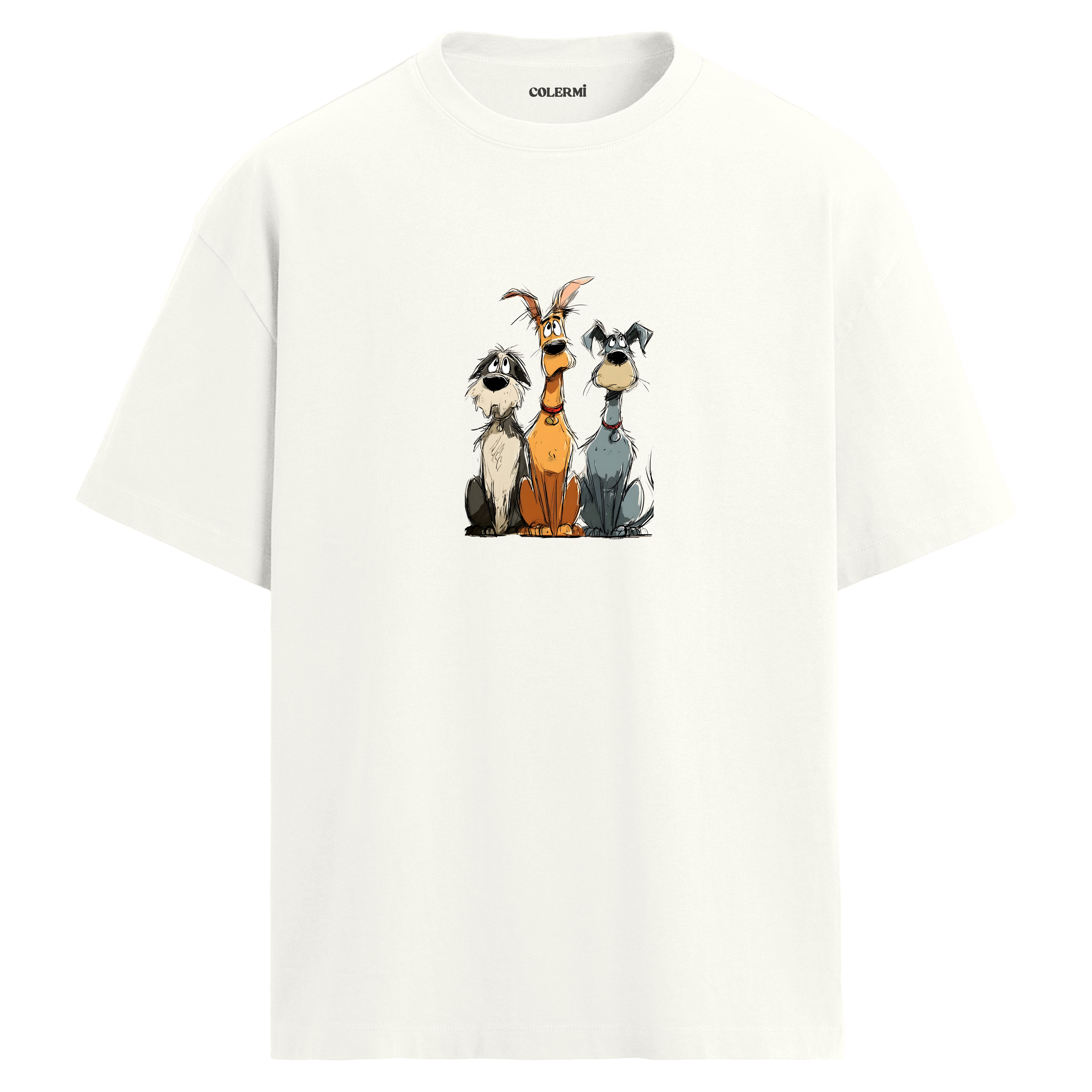 Sevimli Köpekler Tasarım Oversize Tişört | Colermi