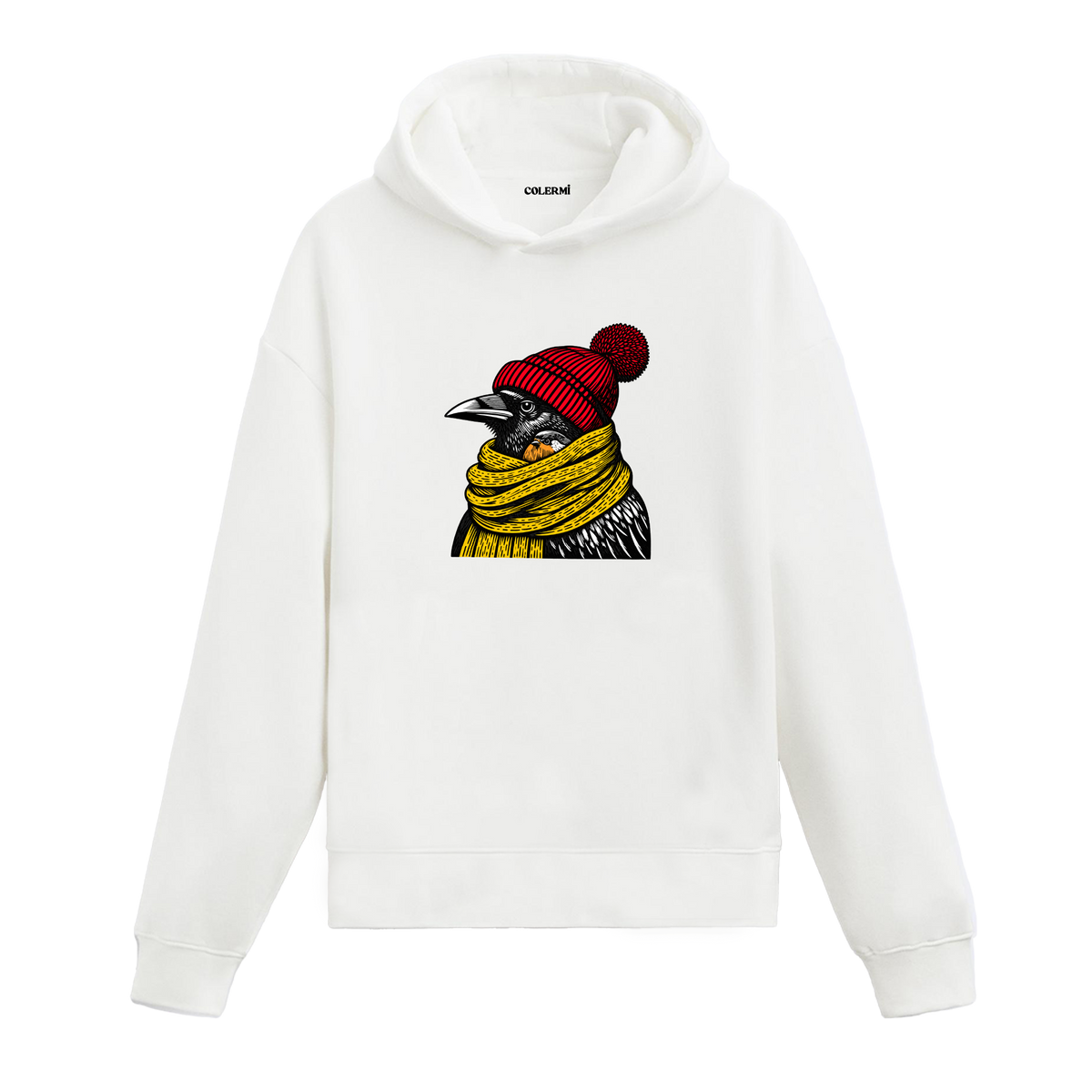 Kırmızı Bereli Karga Tasarım Hoodie